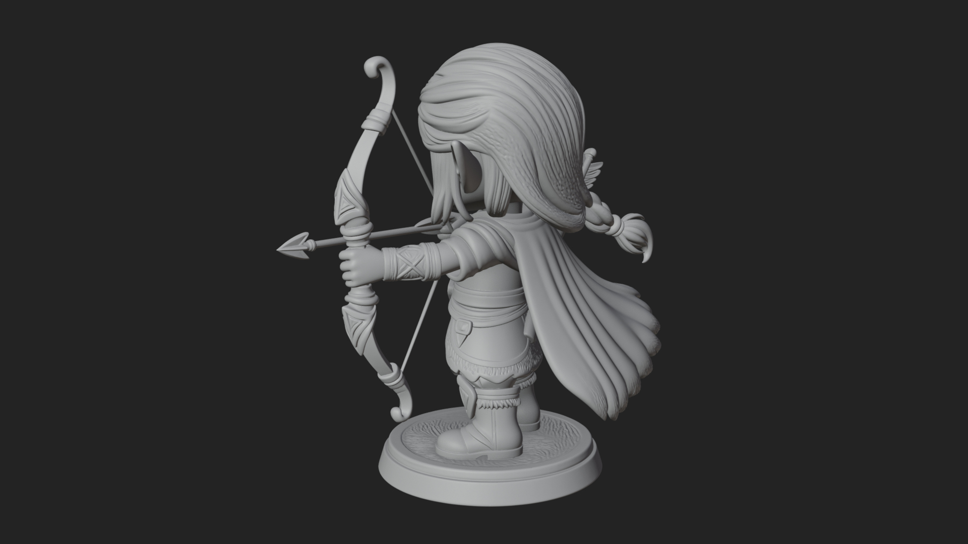 Chibi Elf Archer with Bow Statue Design 2 3D Print Model 3D Model