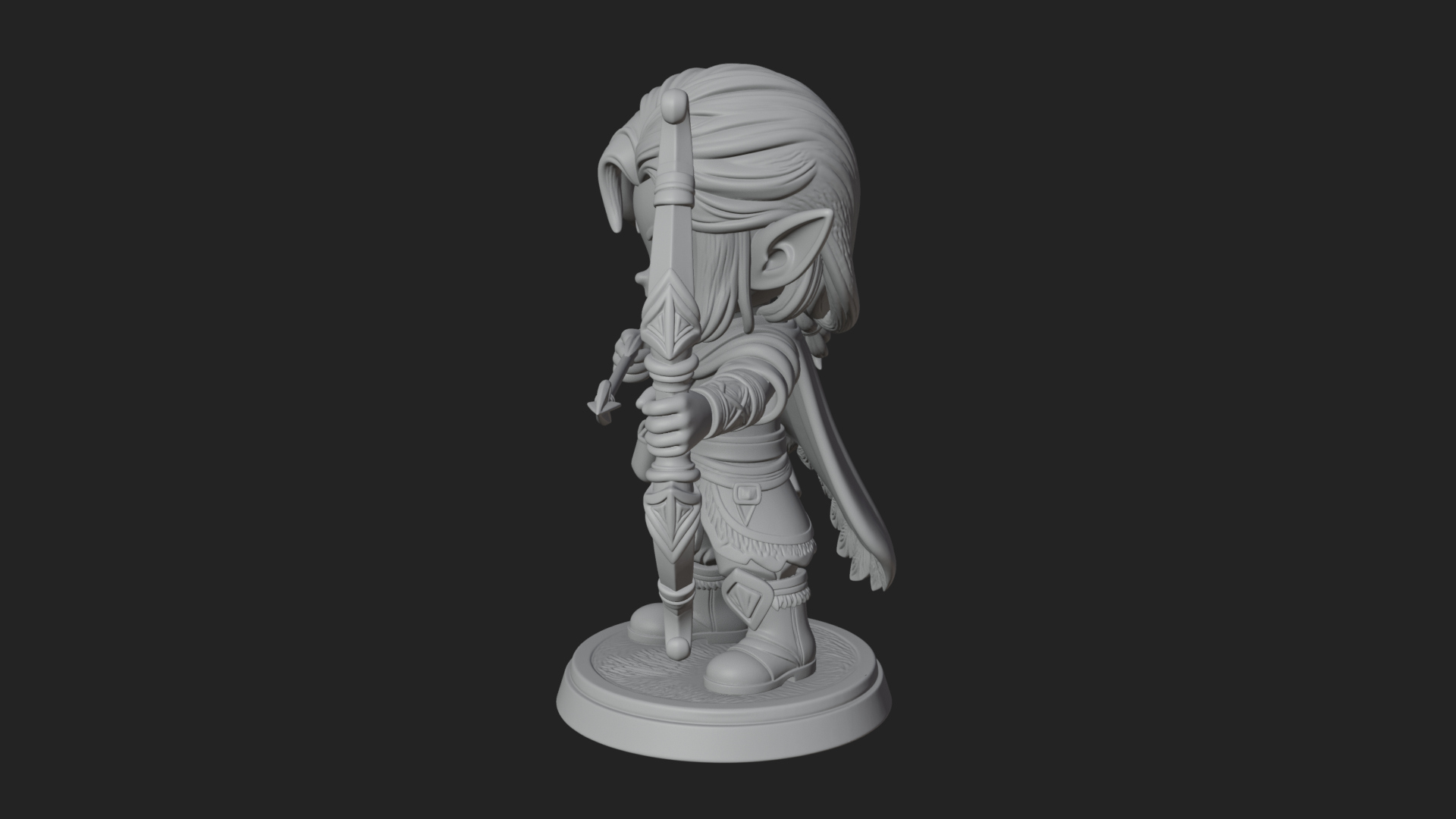 Chibi Elf Archer with Bow Statue Design 2 3D Print Model 3D Model