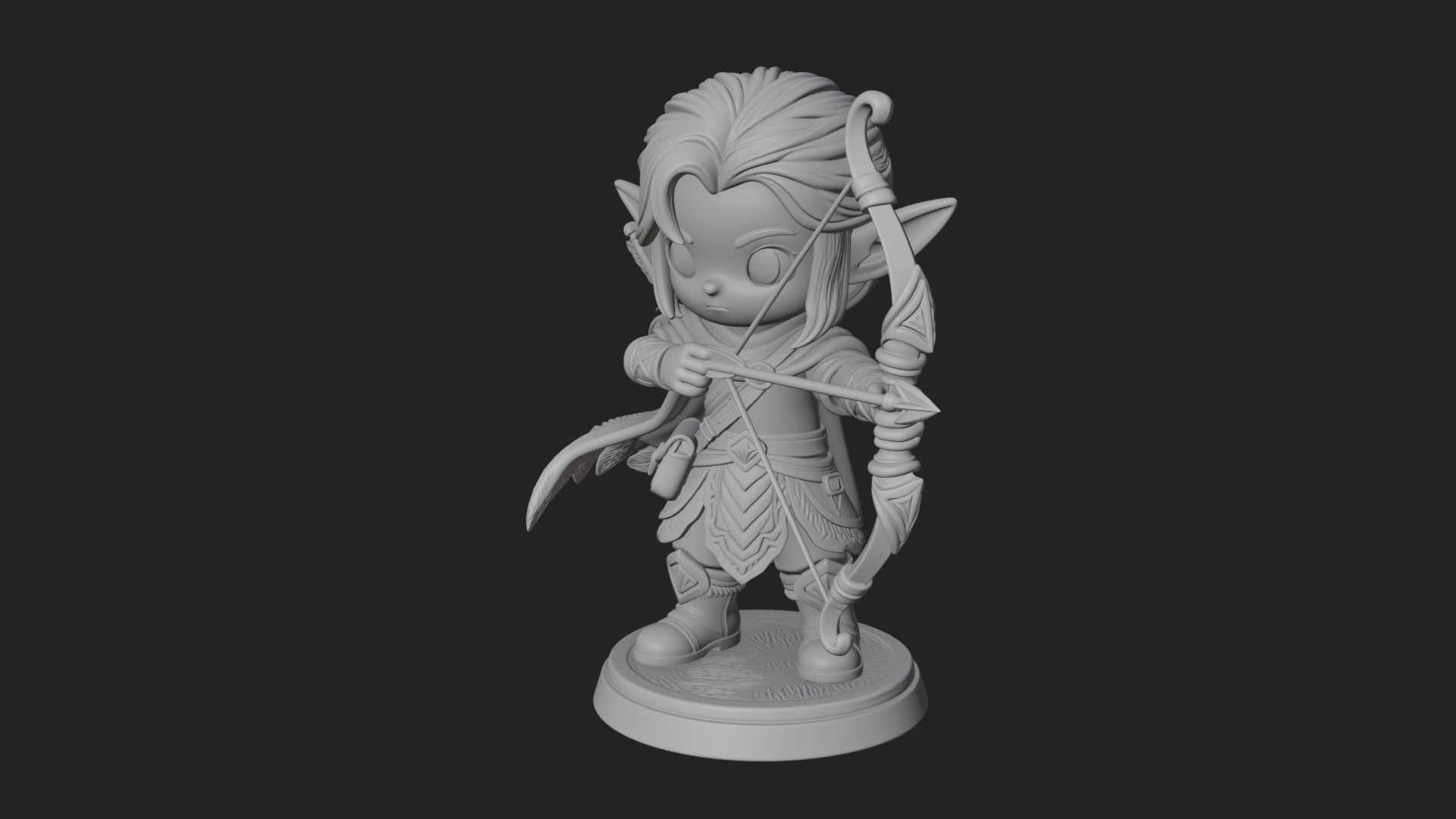 Chibi Elf Archer with Bow Statue Design 2 3D Print Model 3D Model