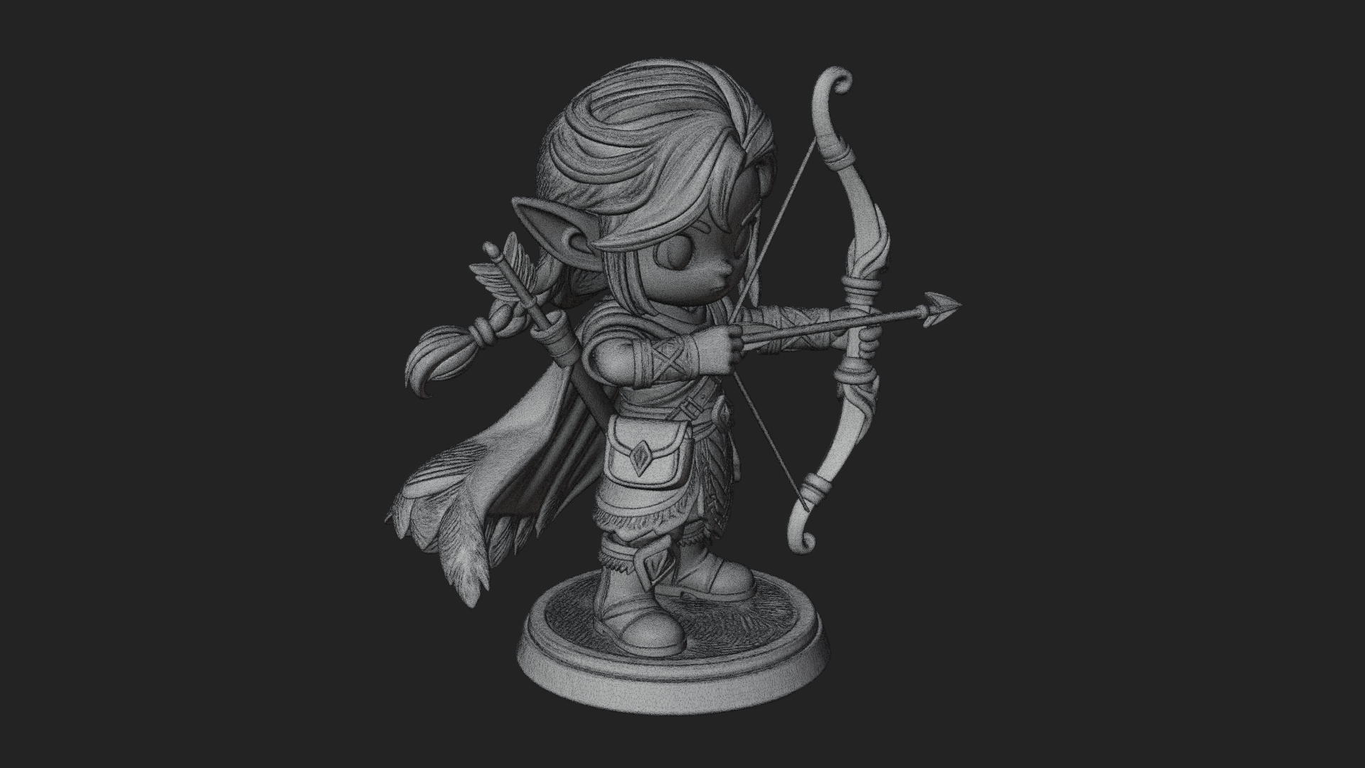 Chibi Elf Archer with Bow Statue Design 2 3D Print Model 3D Model