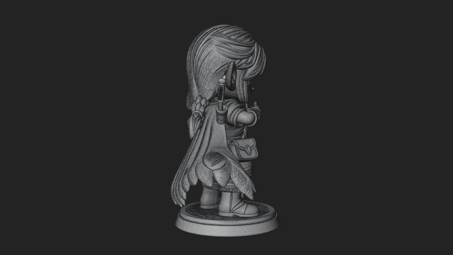 Chibi Elf Archer with Bow Statue Design 2 3D Print Model 3D Model