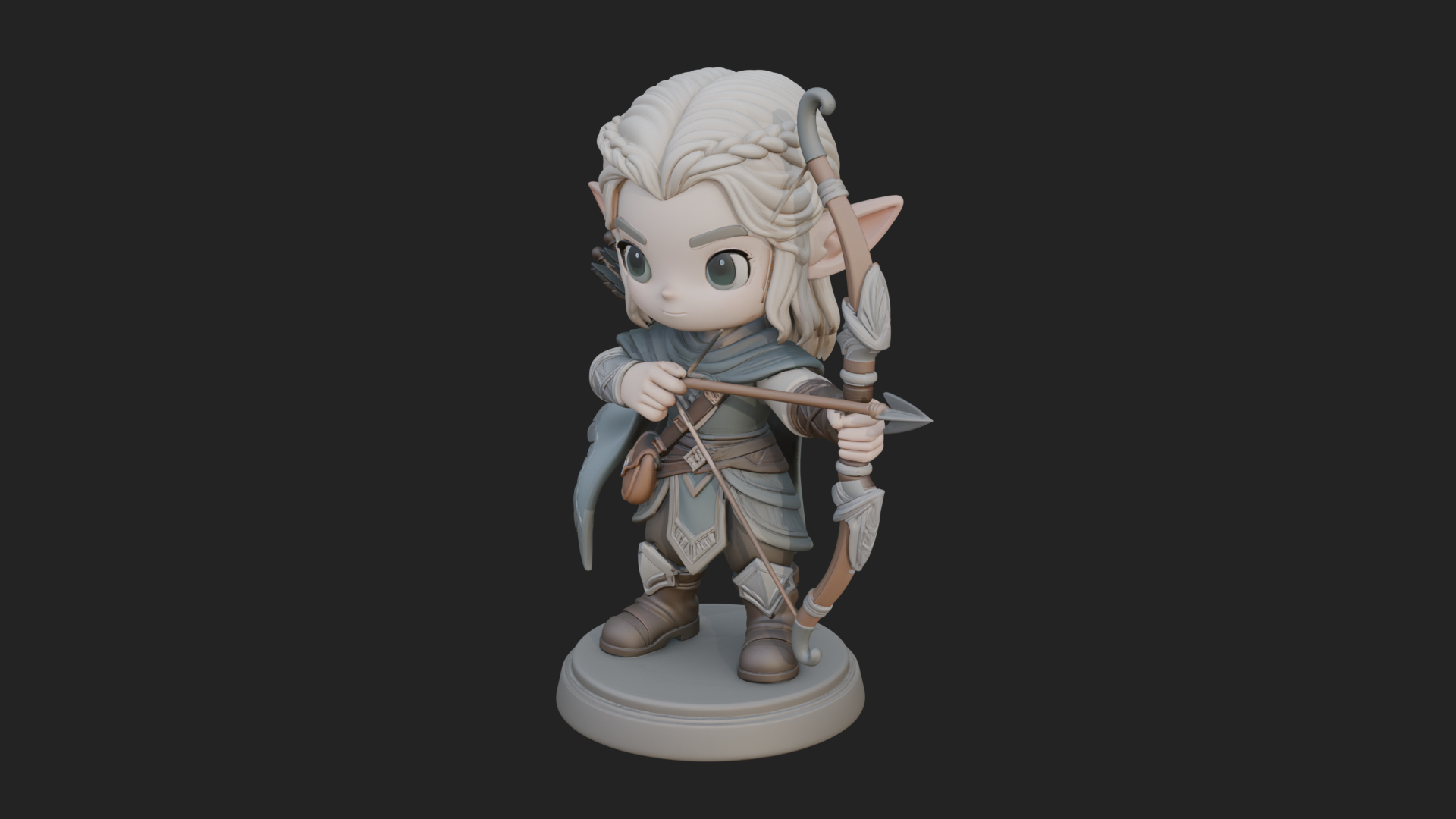 Chibi Elf Archer with Bow Statue Design 3 3D Print Model 3D Model