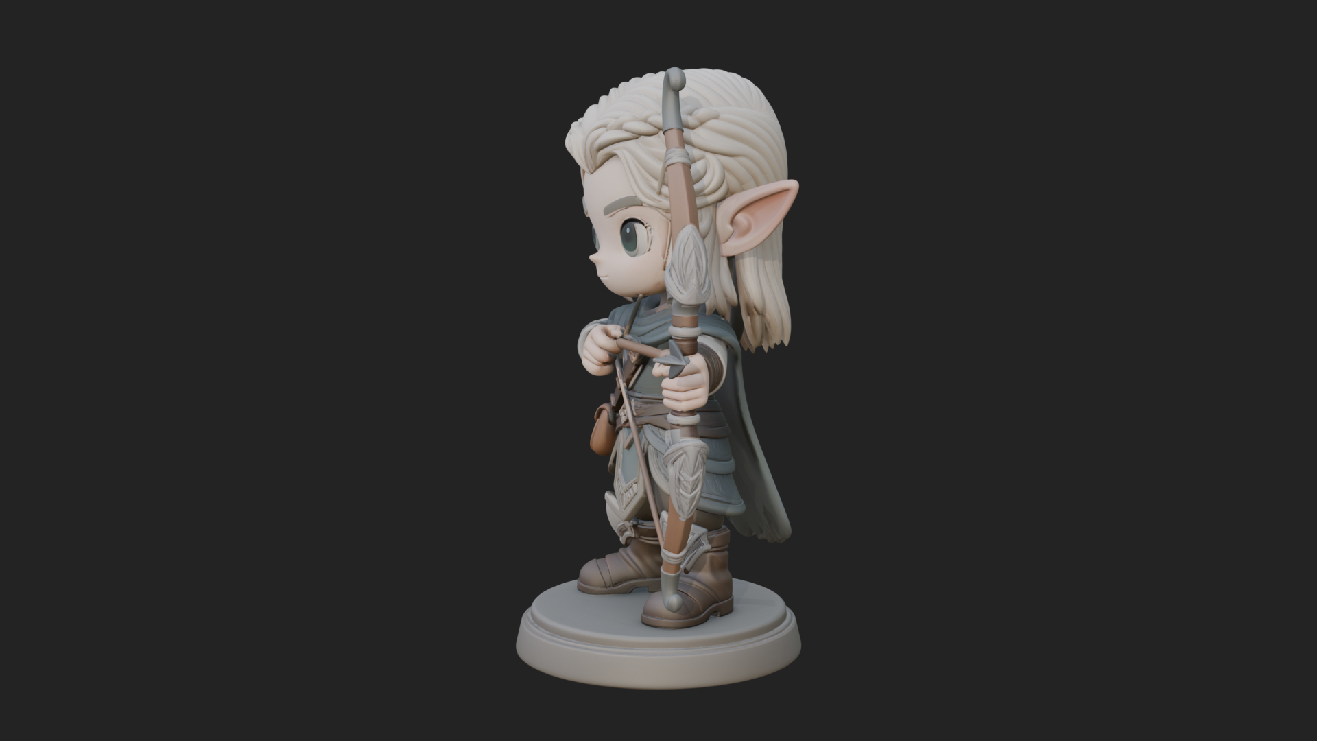 Chibi Elf Archer with Bow Statue Design 3 3D Print Model 3D Model