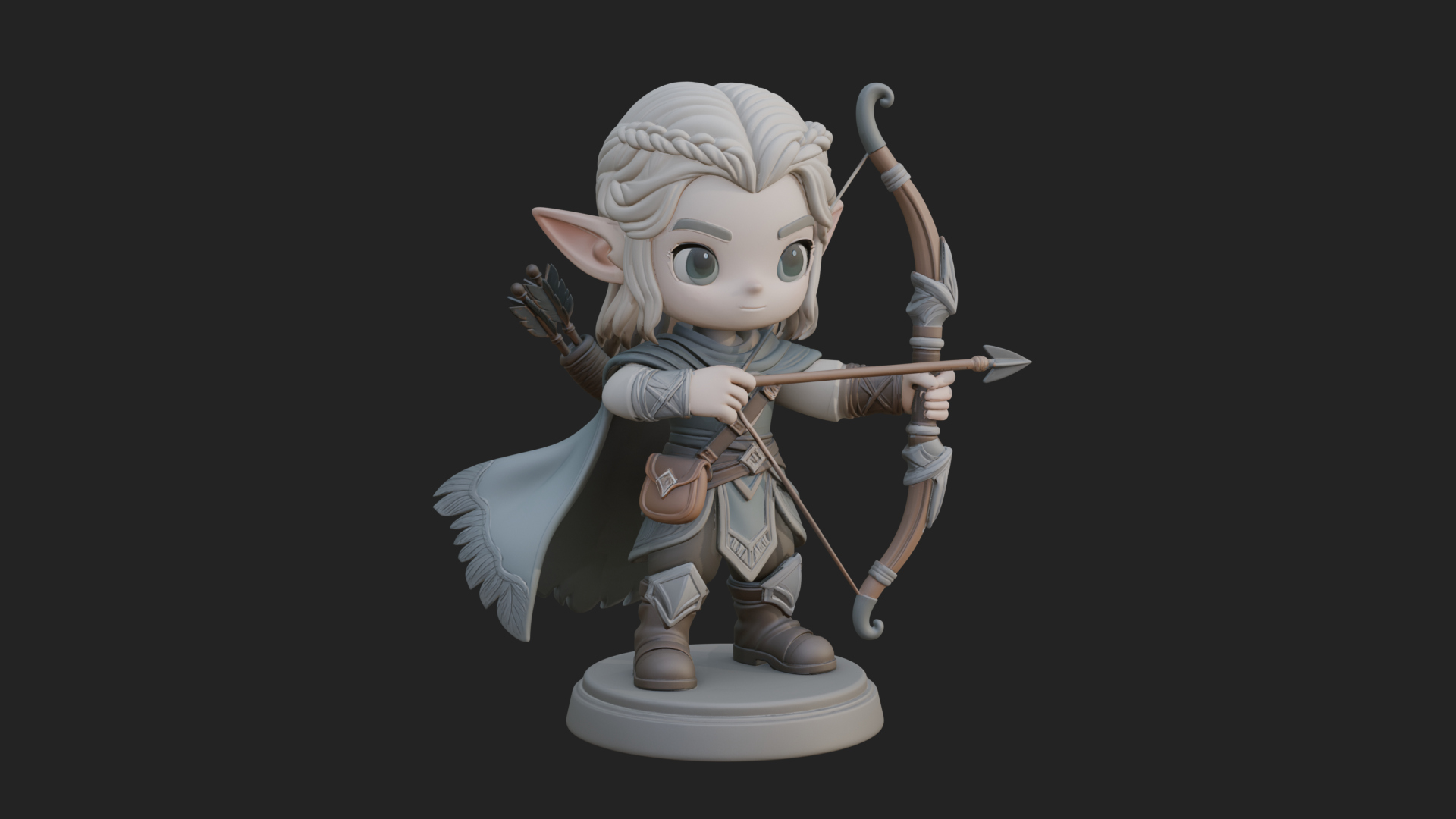 Chibi Elf Archer with Bow Statue Design 3 3D Print Model 3D Model