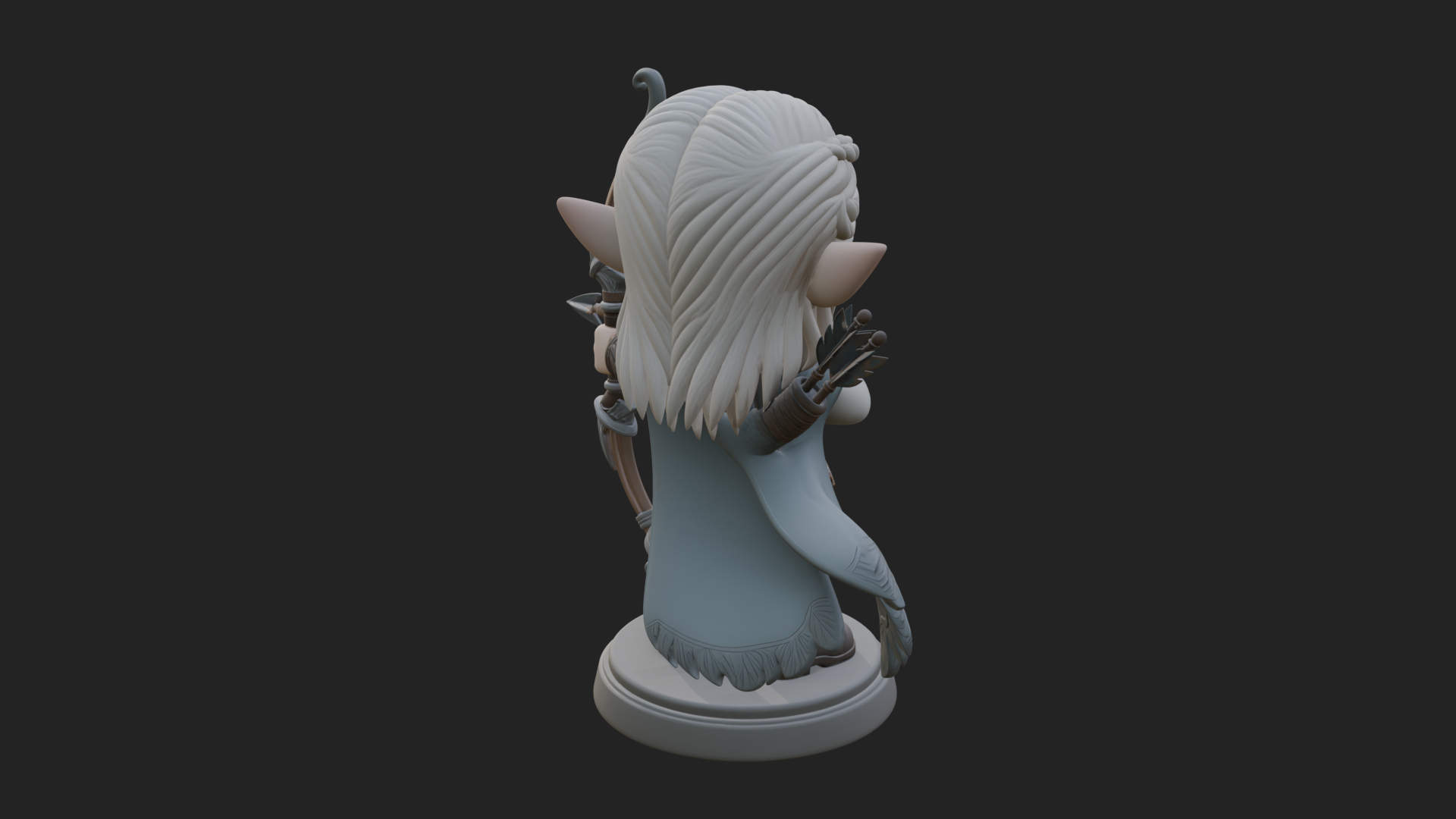 Chibi Elf Archer with Bow Statue Design 3 3D Print Model 3D Model