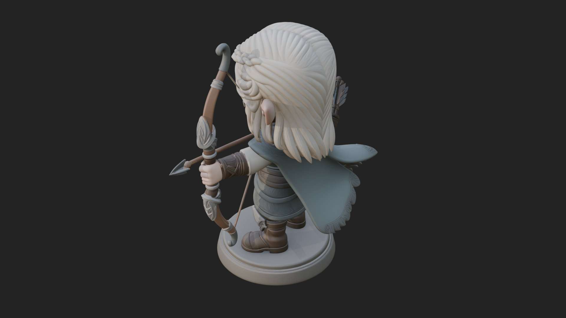 Chibi Elf Archer with Bow Statue Design 3 3D Print Model 3D Model