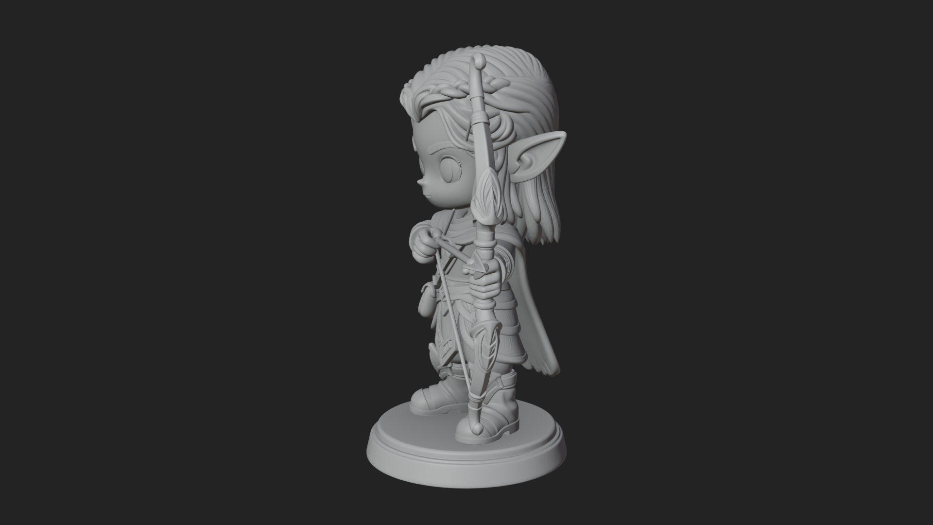 Chibi Elf Archer with Bow Statue Design 3 3D Print Model 3D Model