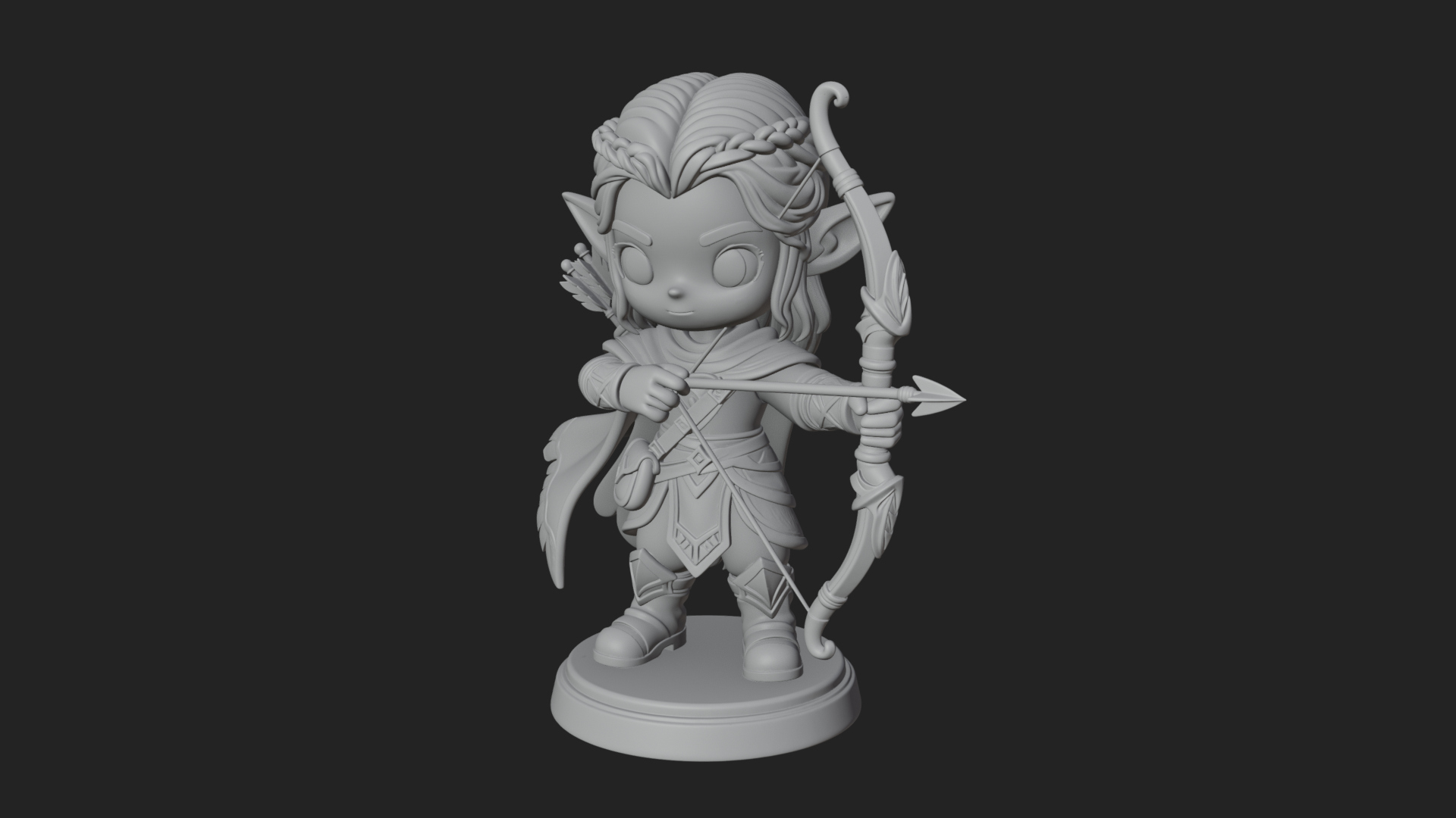Chibi Elf Archer with Bow Statue Design 3 3D Print Model 3D Model