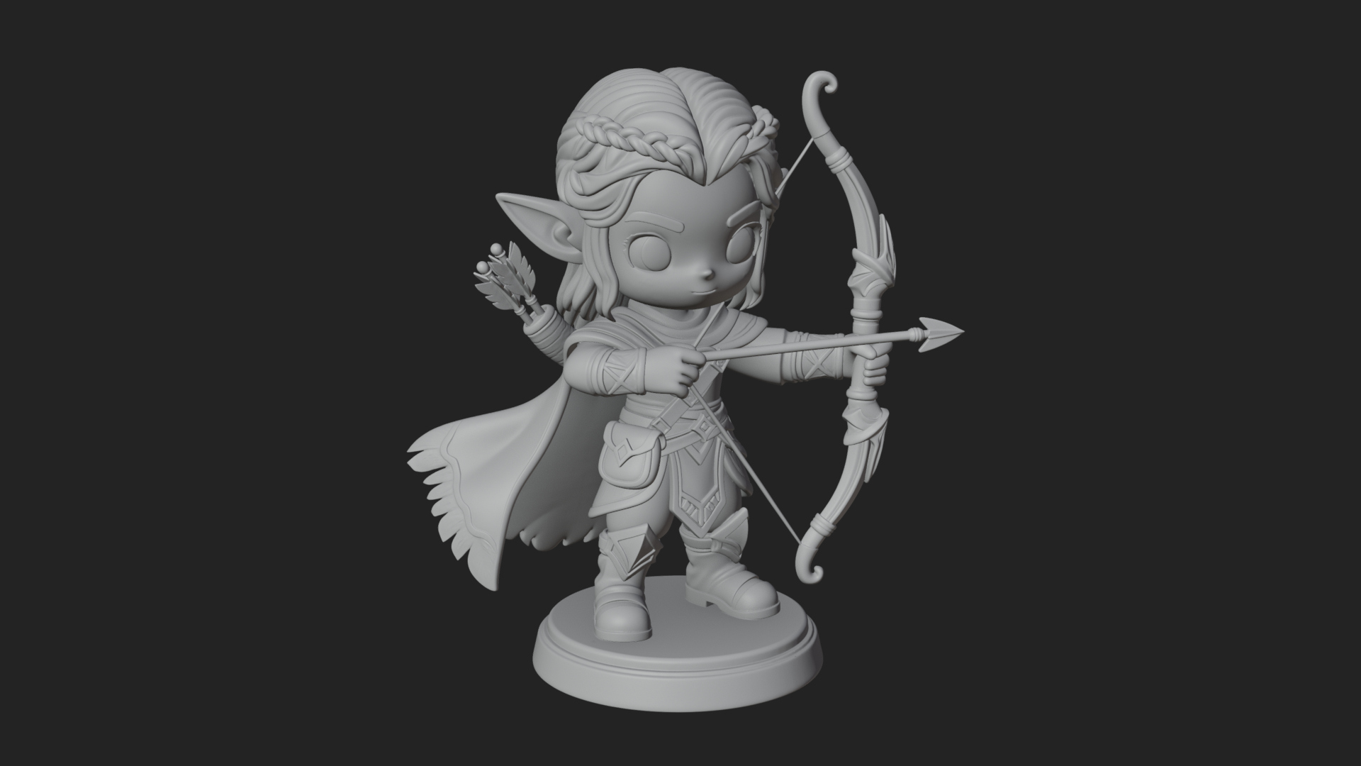 Chibi Elf Archer with Bow Statue Design 3 3D Print Model 3D Model