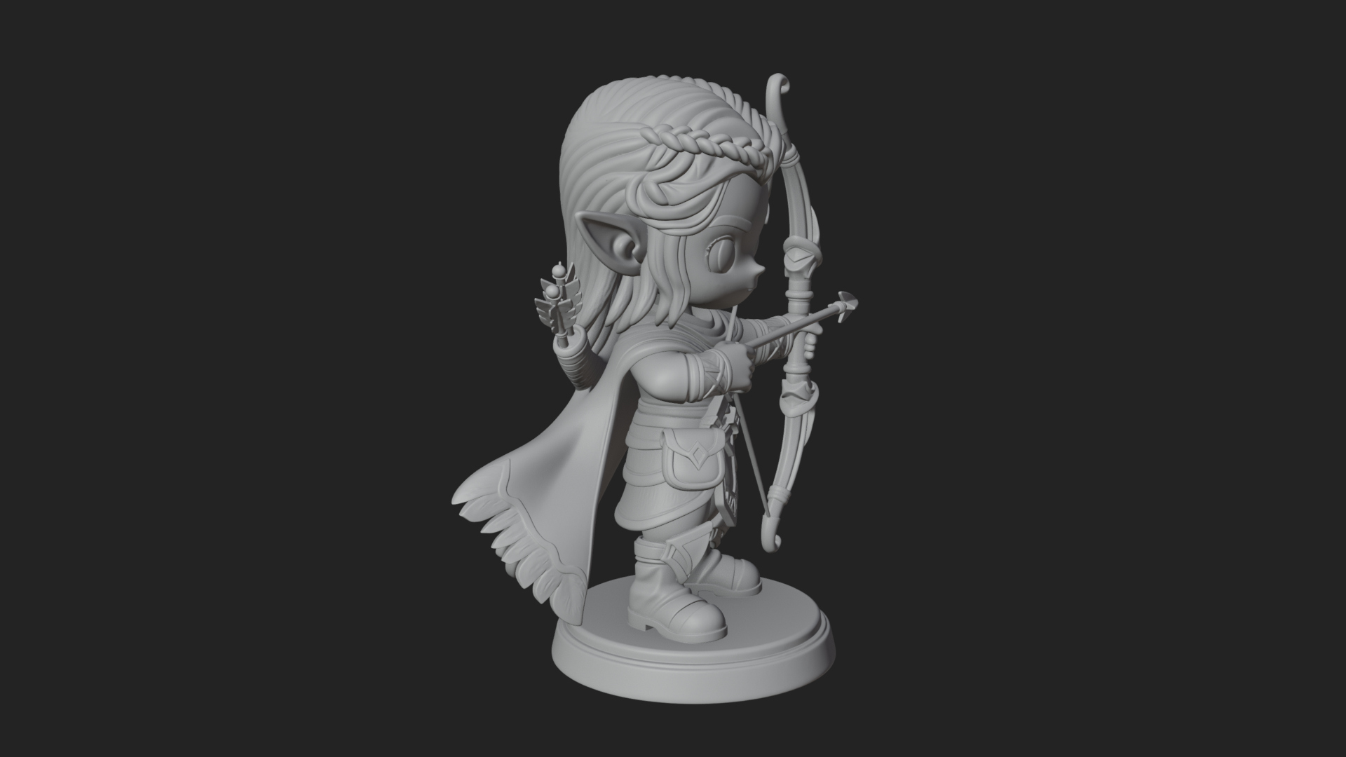 Chibi Elf Archer with Bow Statue Design 3 3D Print Model 3D Model