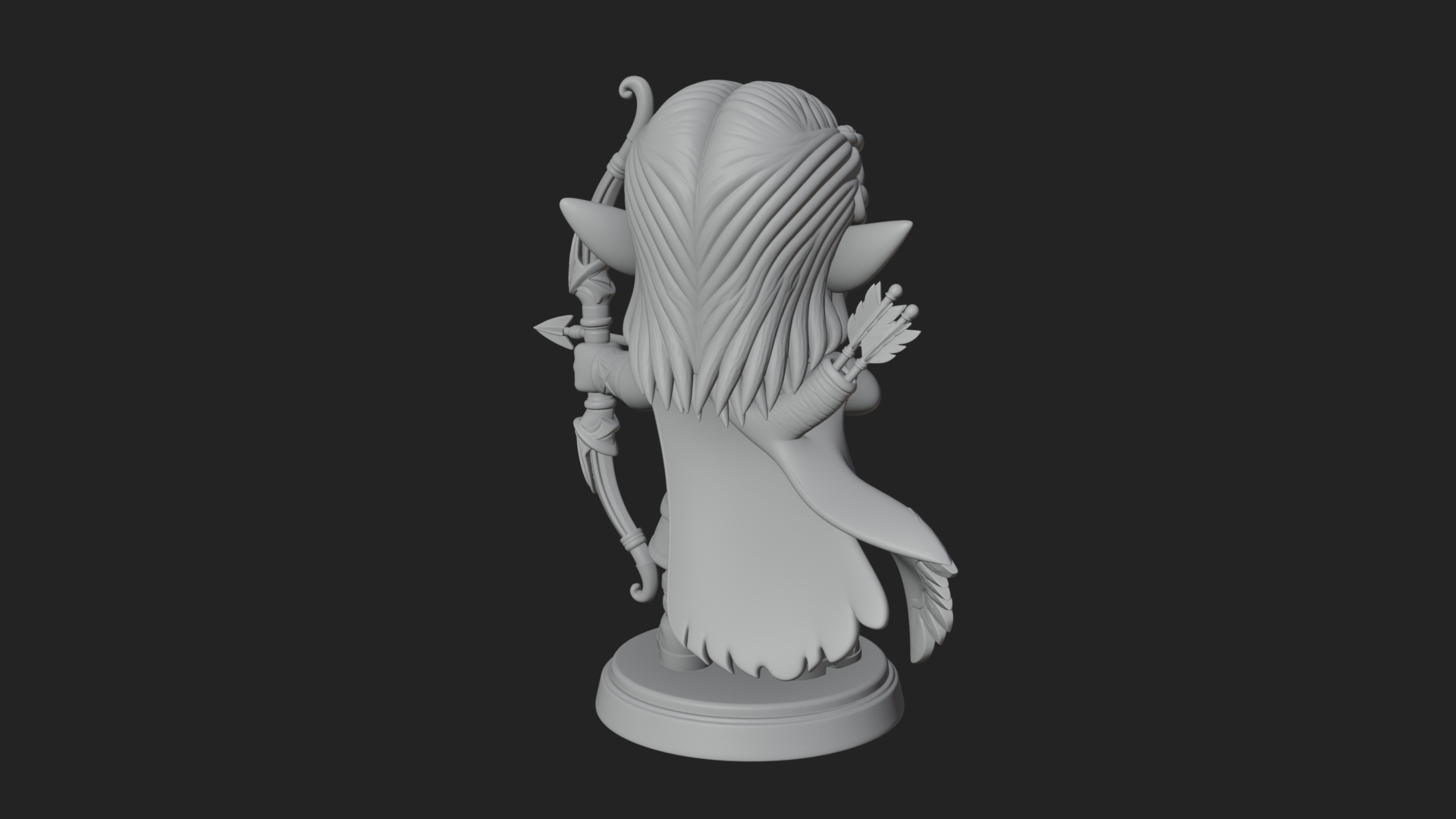Chibi Elf Archer with Bow Statue Design 3 3D Print Model 3D Model