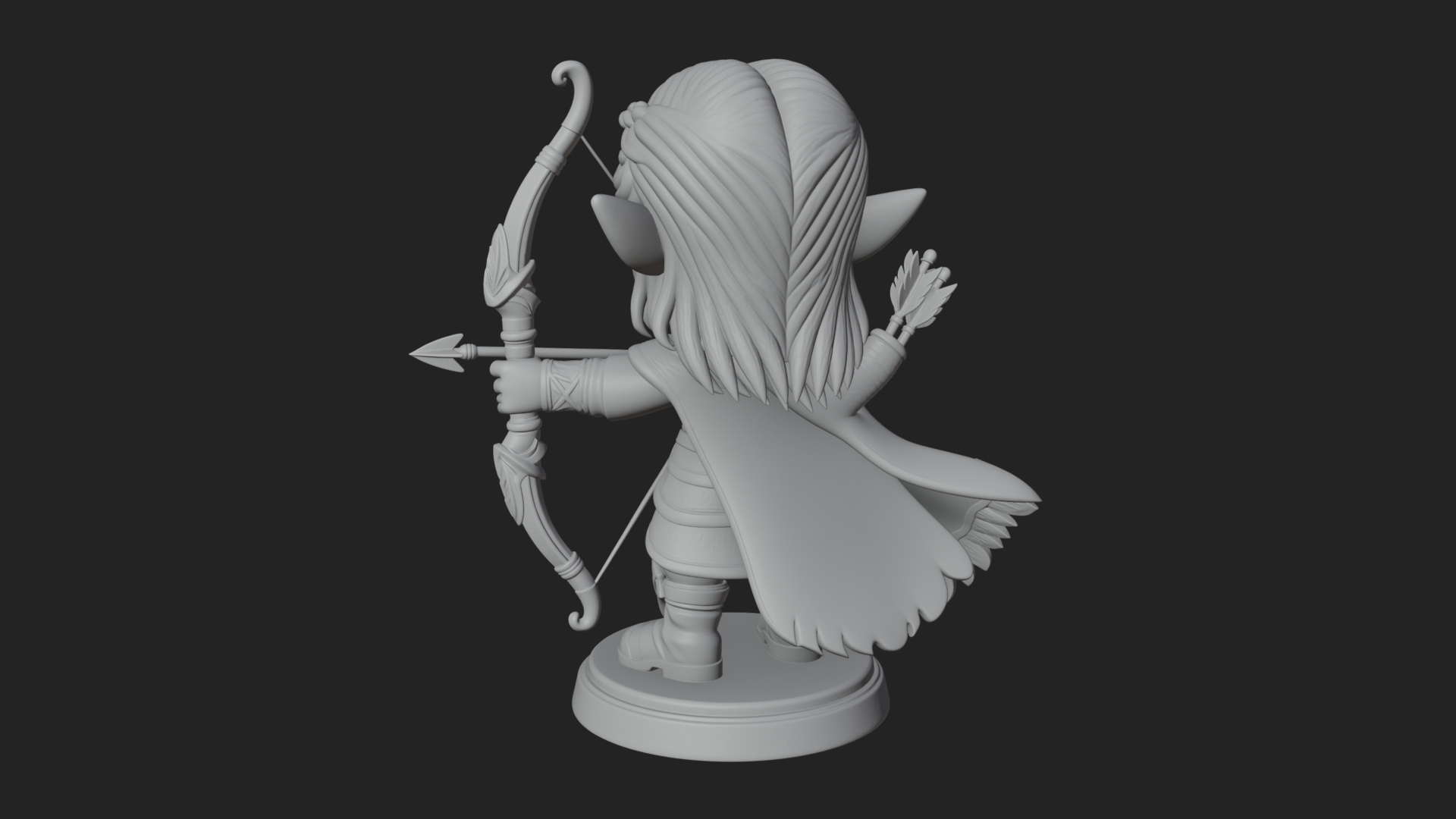 Chibi Elf Archer with Bow Statue Design 3 3D Print Model 3D Model