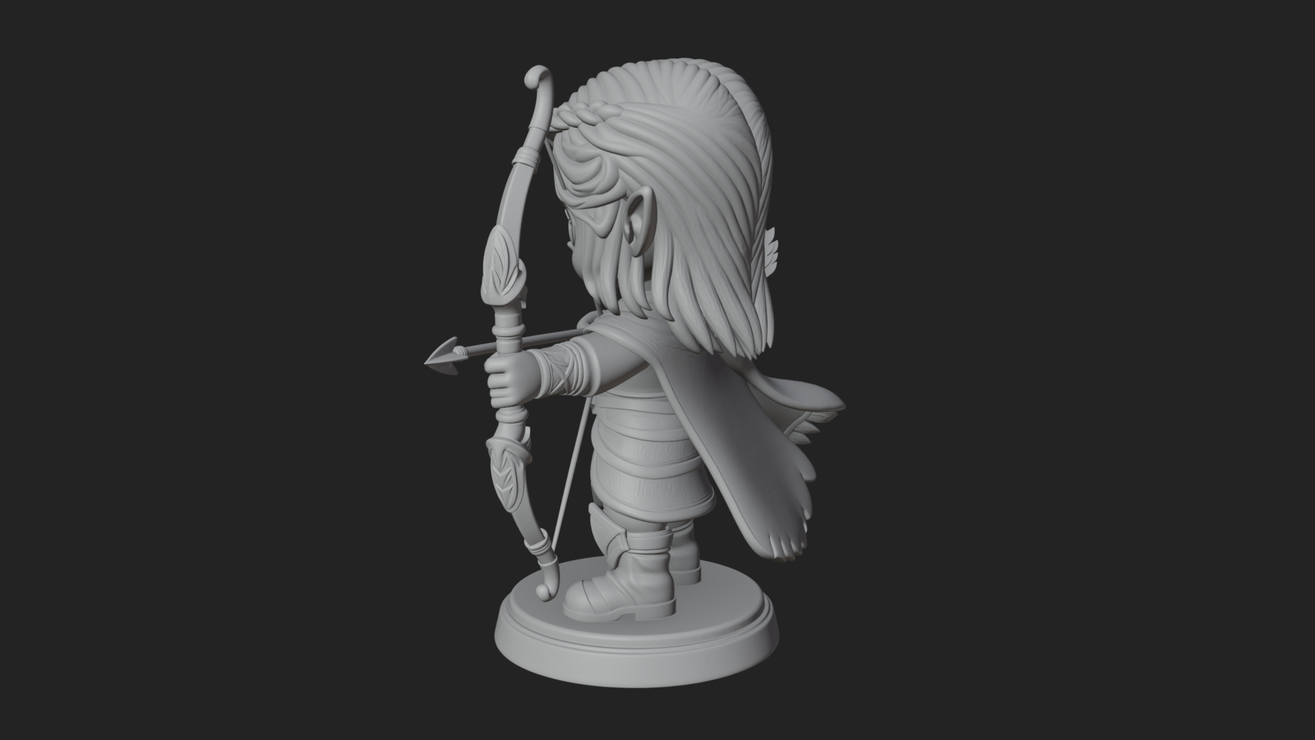 Chibi Elf Archer with Bow Statue Design 3 3D Print Model 3D Model