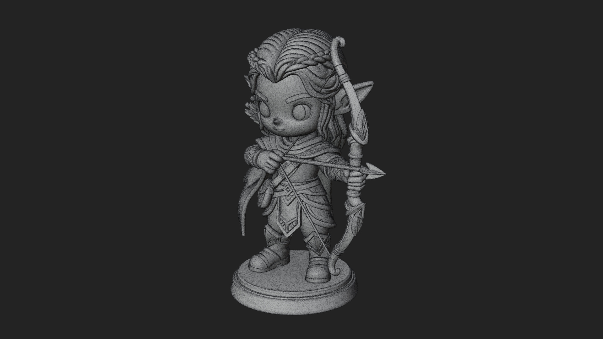 Chibi Elf Archer with Bow Statue Design 3 3D Print Model 3D Model