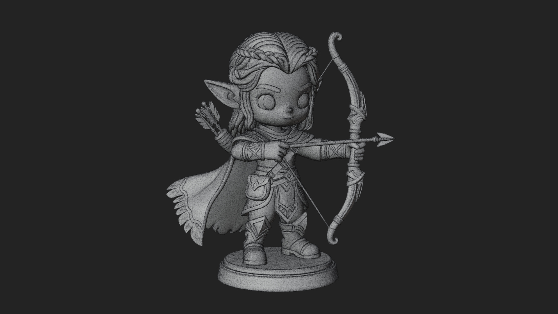 Chibi Elf Archer with Bow Statue Design 3 3D Print Model 3D Model