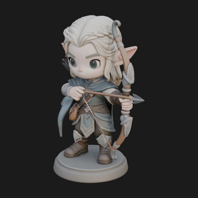 Chibi Elf Archer with Bow Statue Design 3 3D Print Model