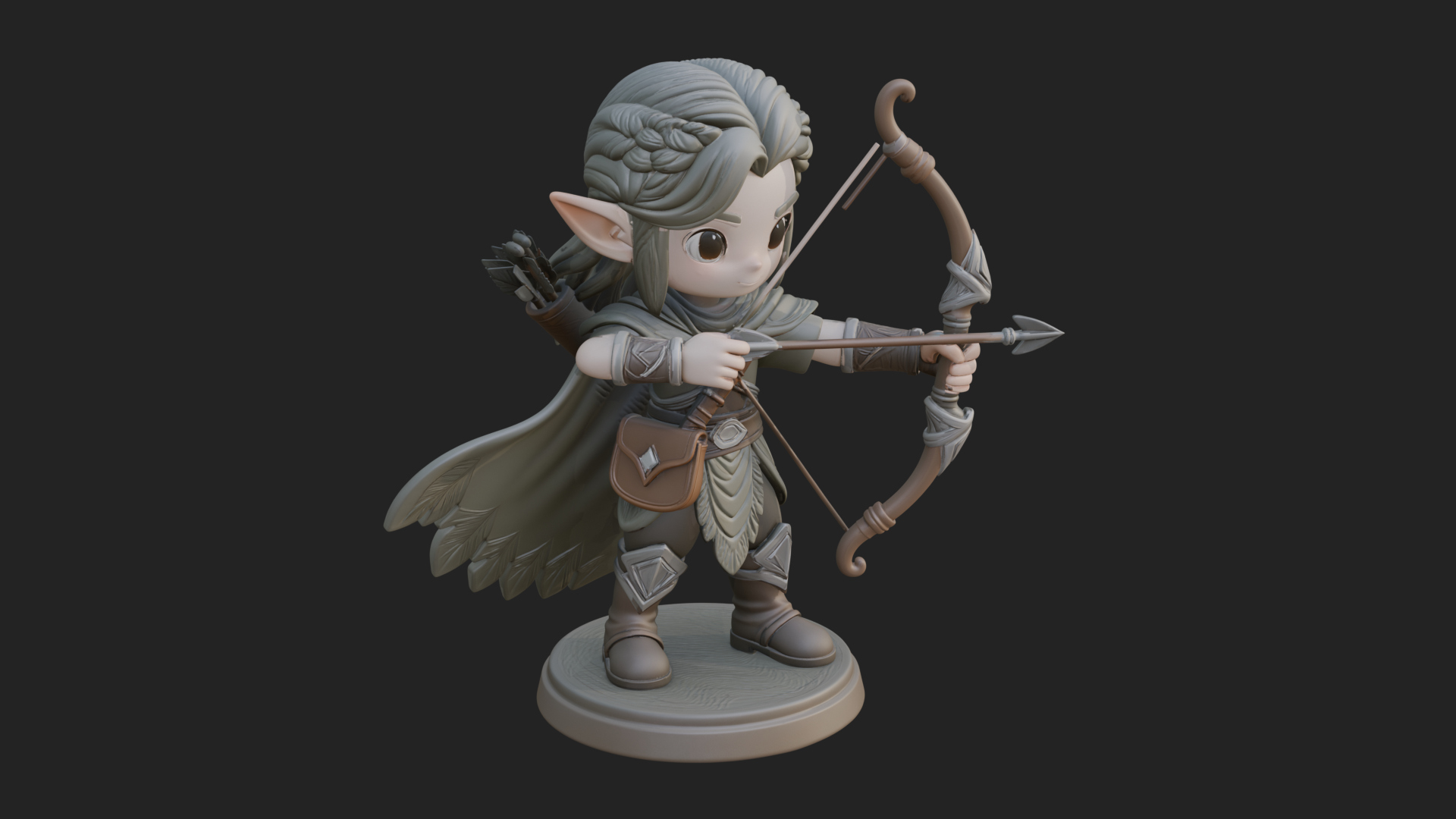 Chibi Elf Archer With Bow Statue Design 4 3D Print Model 3D Model