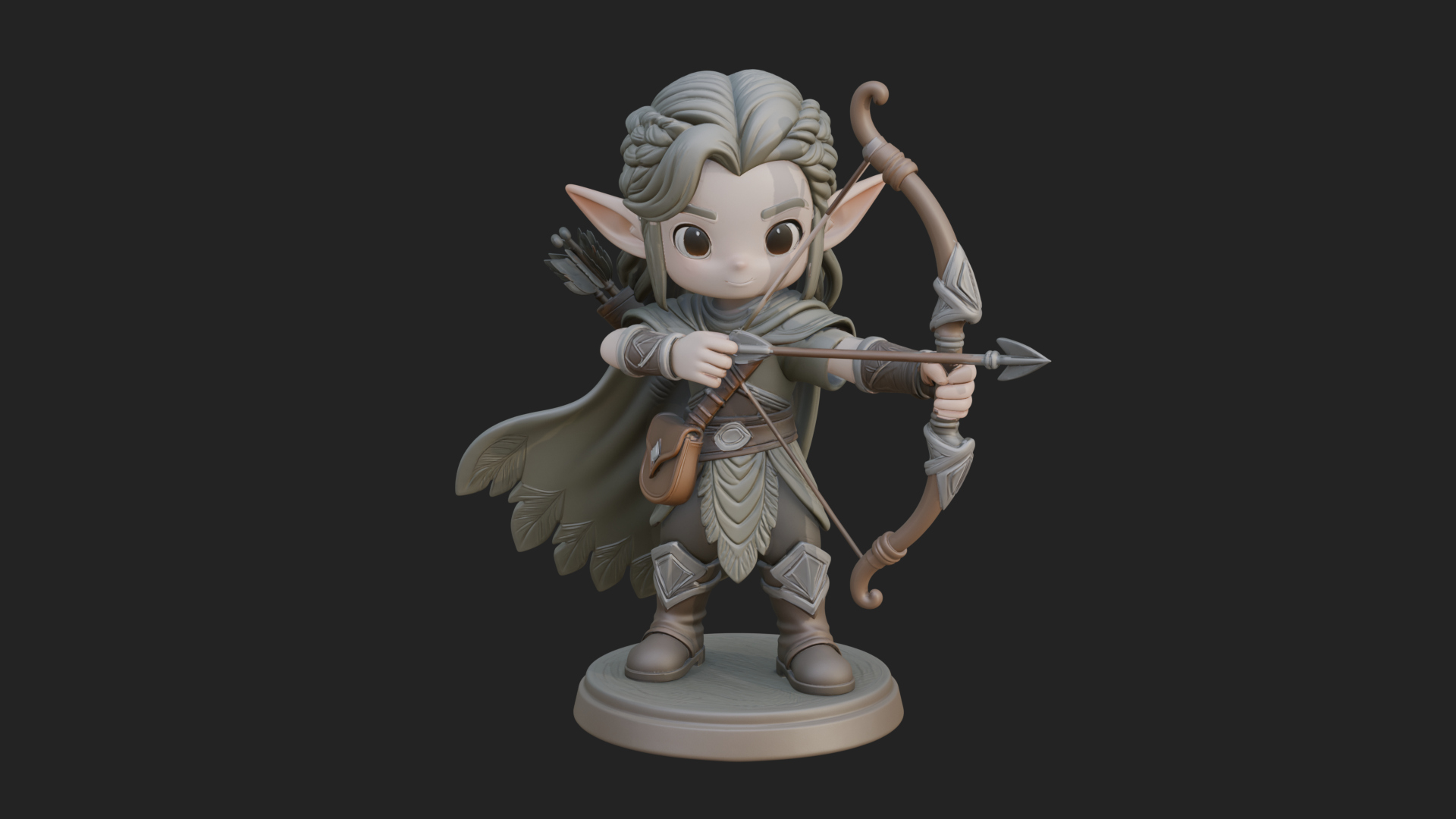Chibi Elf Archer With Bow Statue Design 4 3D Print Model 3D Model