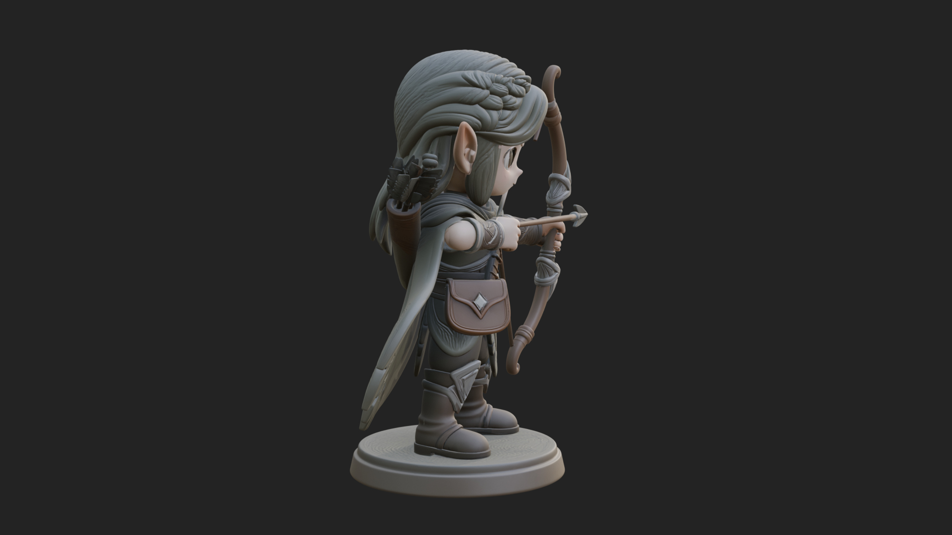 Chibi Elf Archer With Bow Statue Design 4 3D Print Model 3D Model