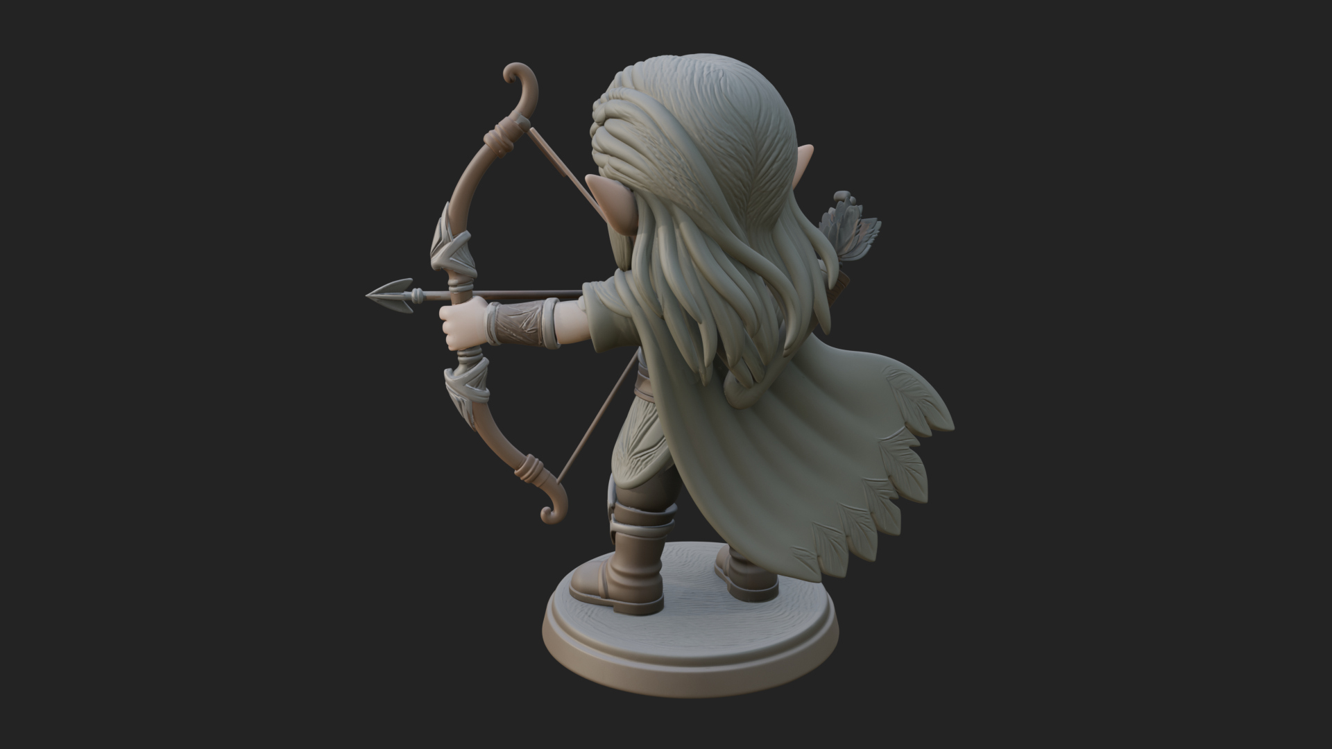 Chibi Elf Archer With Bow Statue Design 4 3D Print Model 3D Model