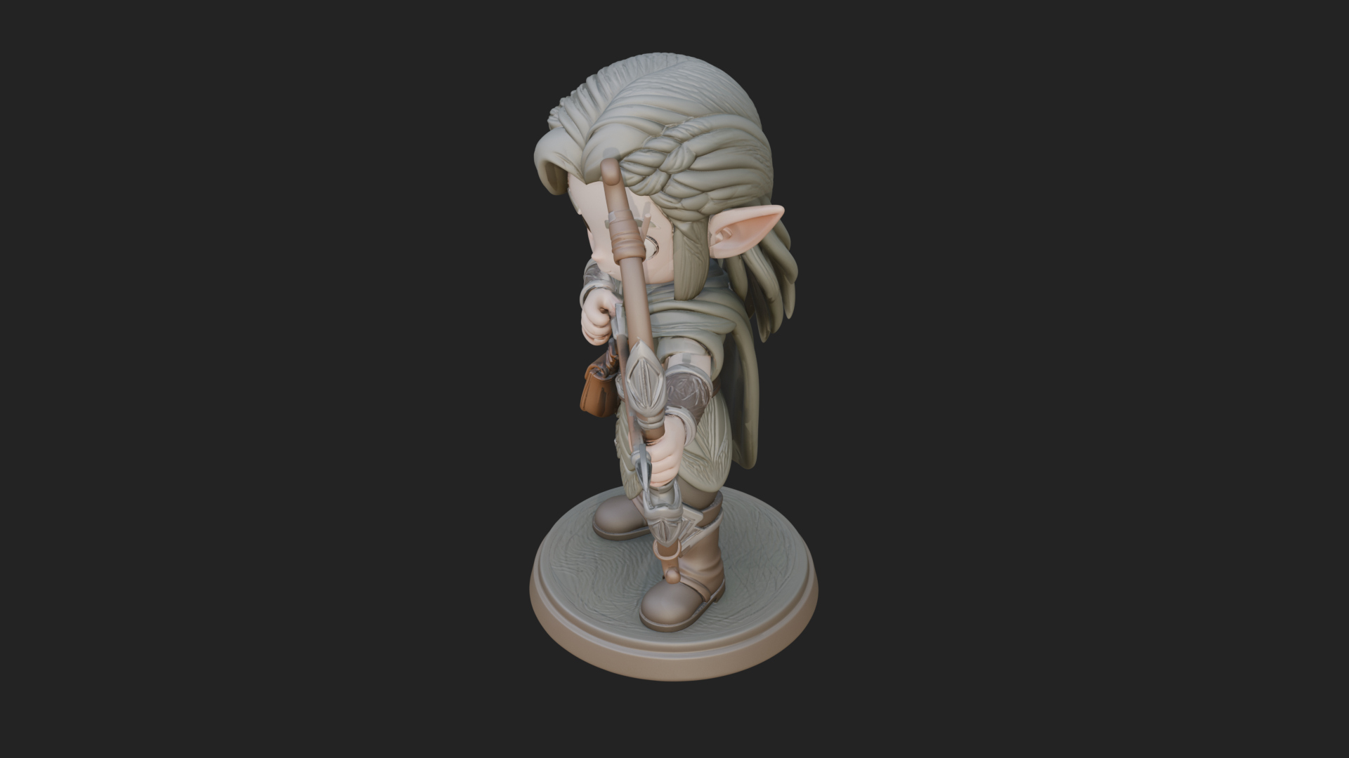Chibi Elf Archer With Bow Statue Design 4 3D Print Model 3D Model