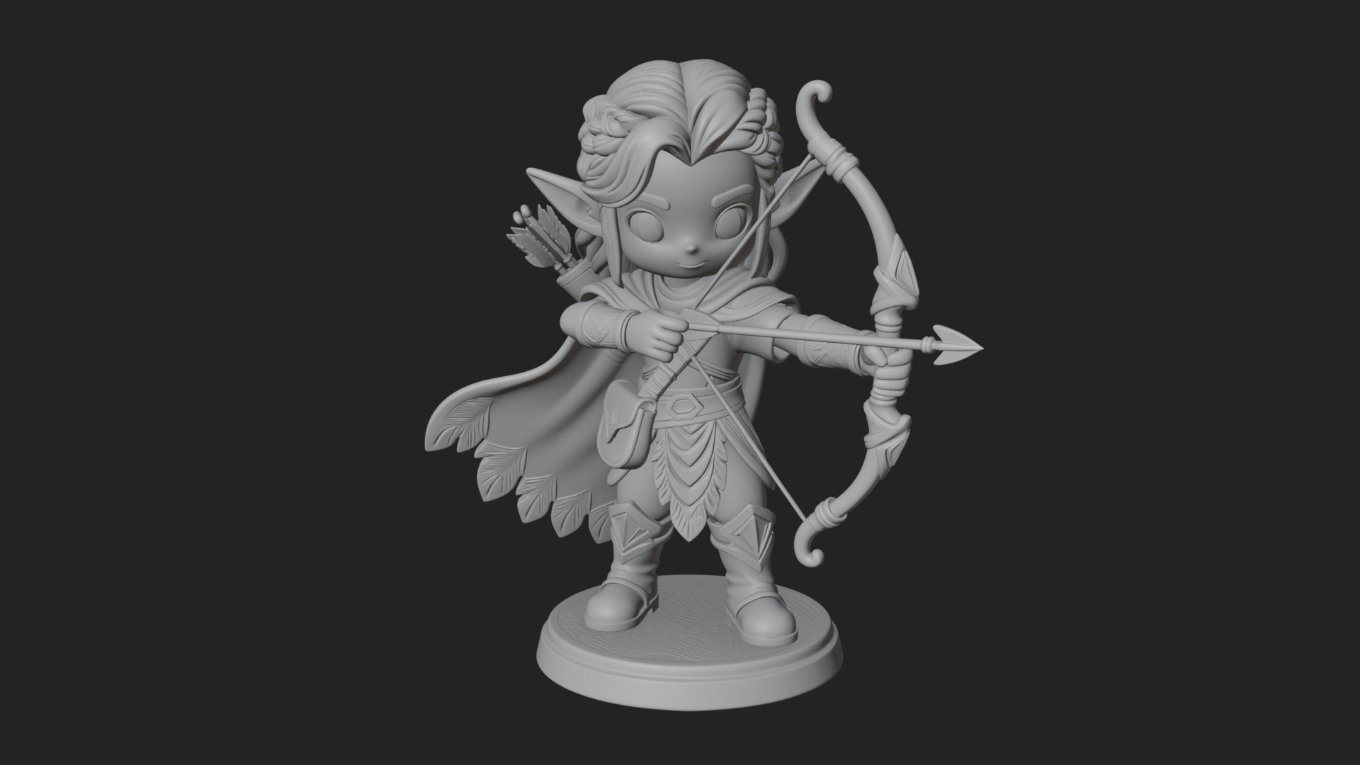 Chibi Elf Archer With Bow Statue Design 4 3D Print Model 3D Model