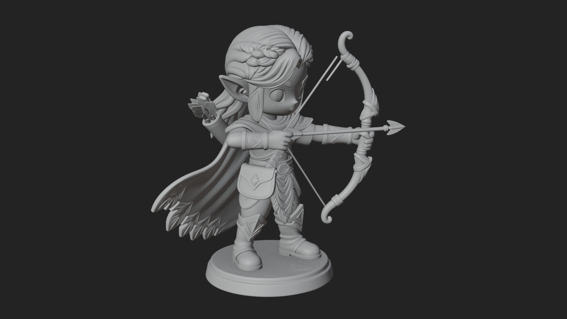 Chibi Elf Archer With Bow Statue Design 4 3D Print Model 3D Model