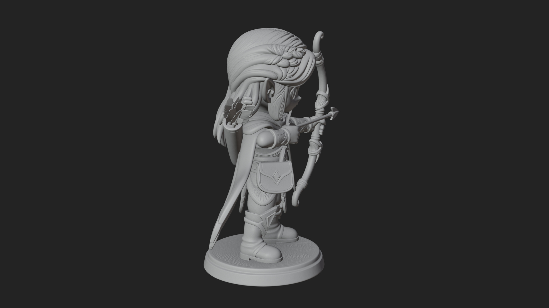 Chibi Elf Archer With Bow Statue Design 4 3D Print Model 3D Model