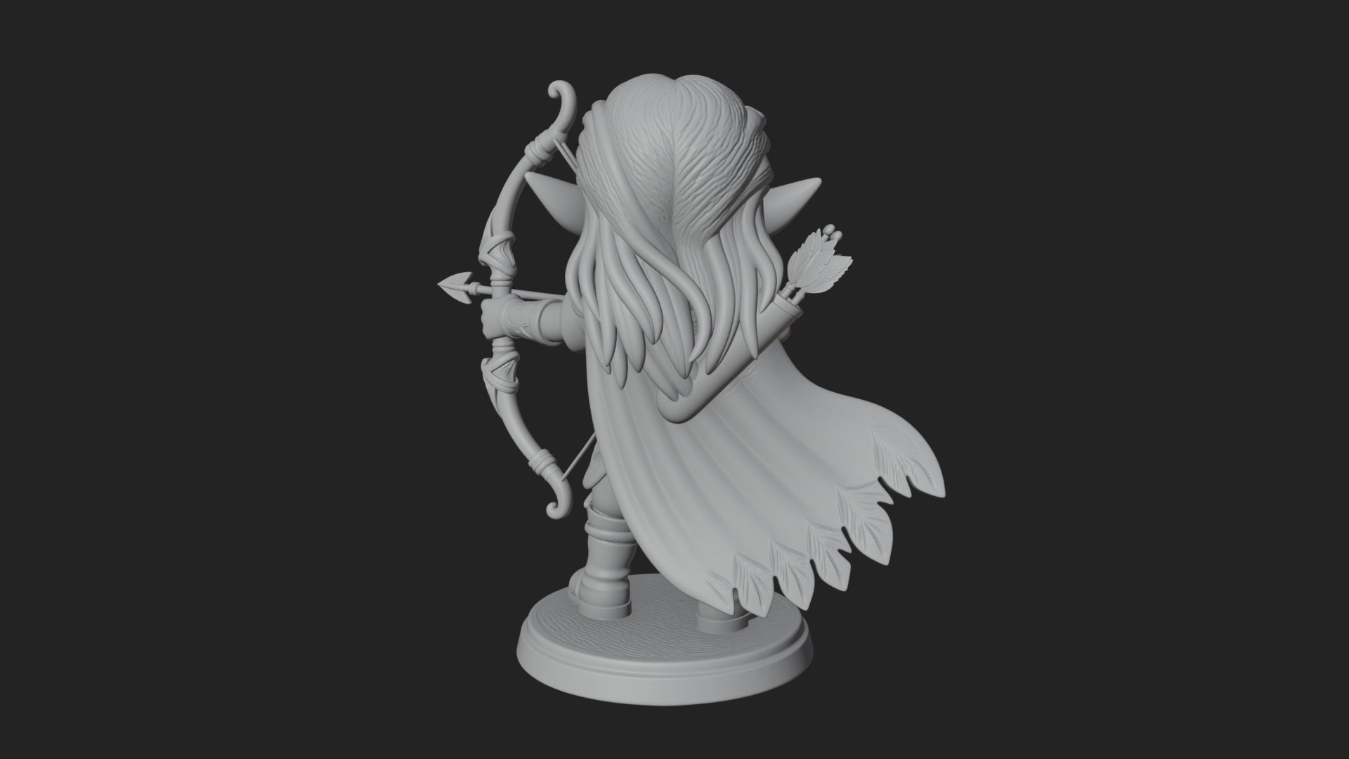 Chibi Elf Archer With Bow Statue Design 4 3D Print Model 3D Model