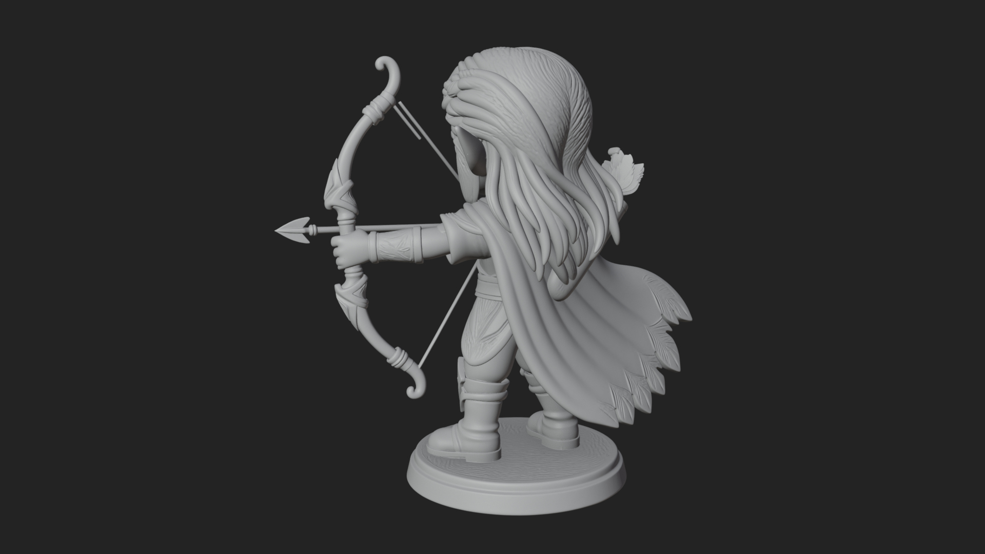 Chibi Elf Archer With Bow Statue Design 4 3D Print Model 3D Model