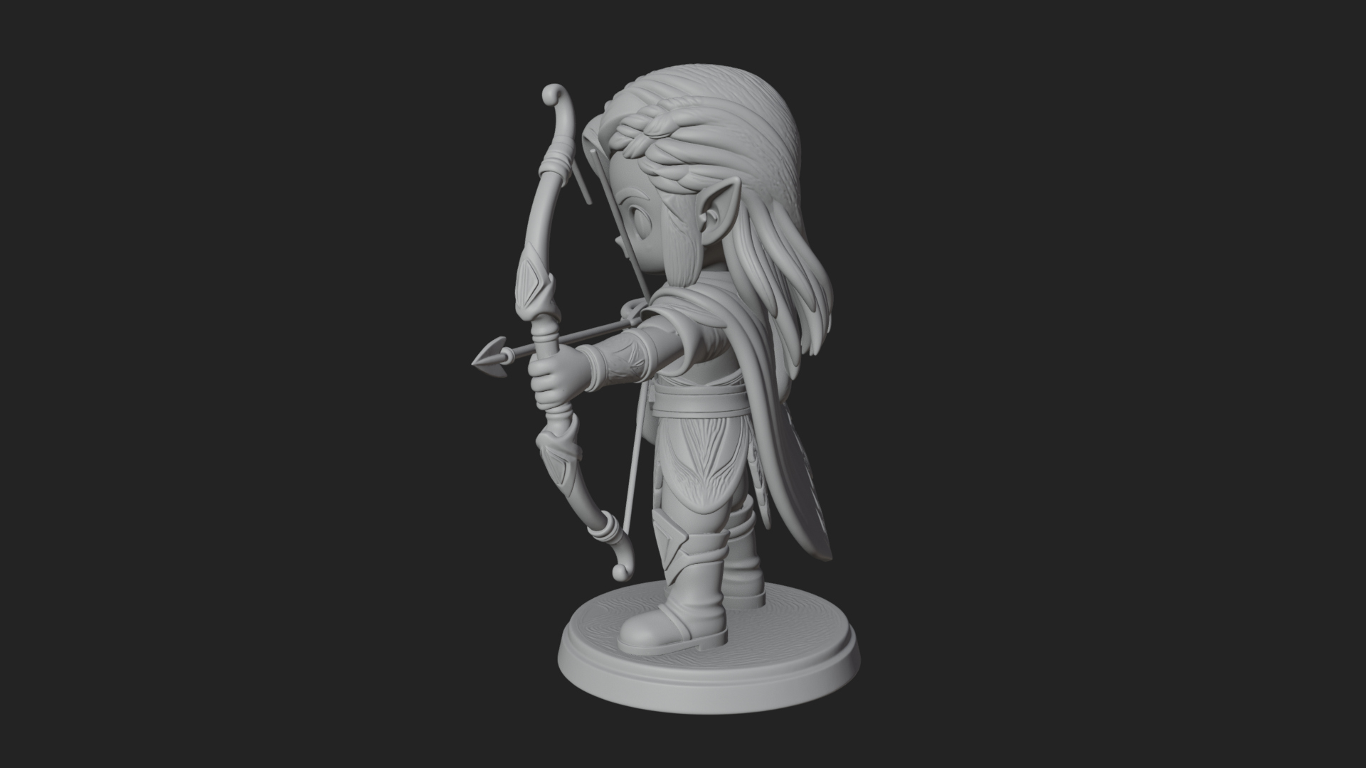Chibi Elf Archer With Bow Statue Design 4 3D Print Model 3D Model