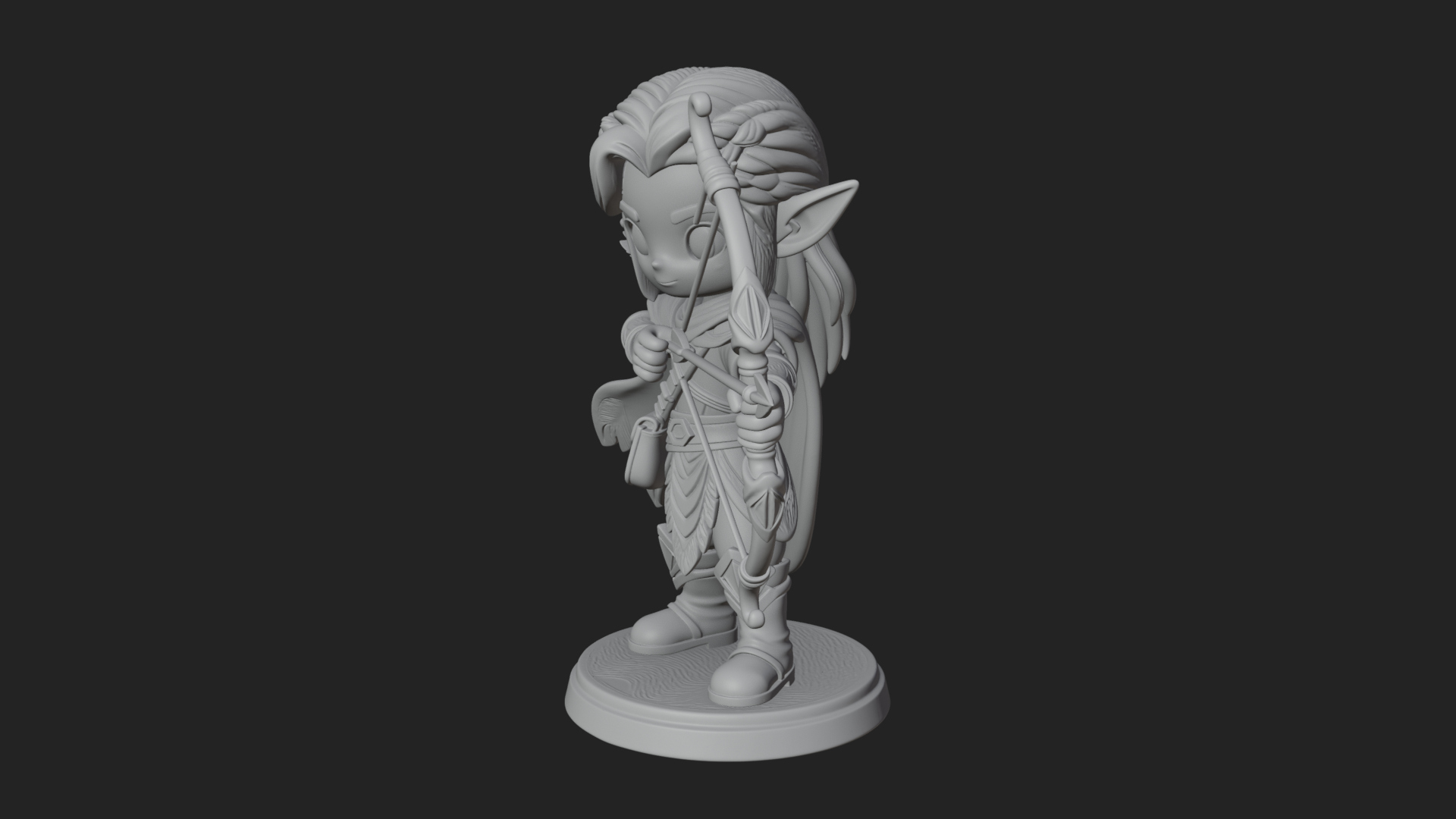Chibi Elf Archer With Bow Statue Design 4 3D Print Model 3D Model
