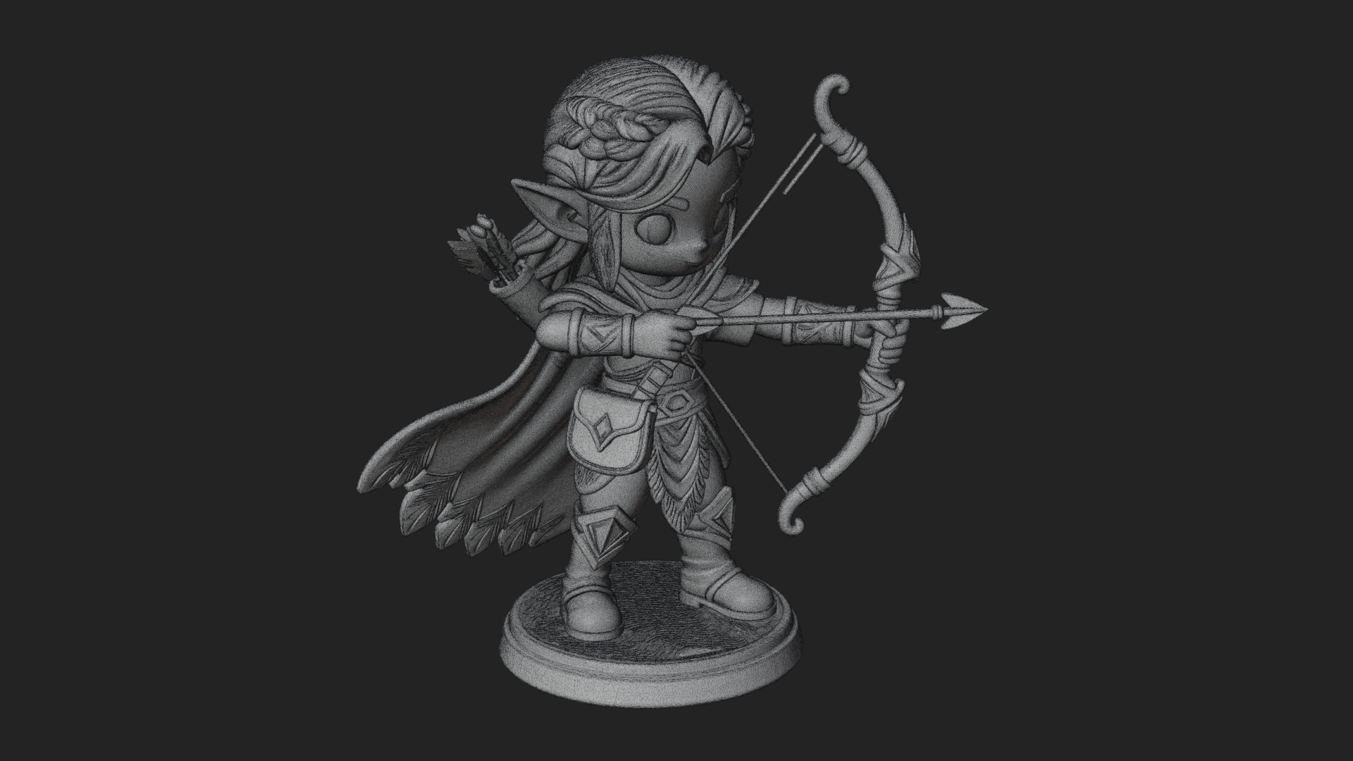 Chibi Elf Archer With Bow Statue Design 4 3D Print Model 3D Model
