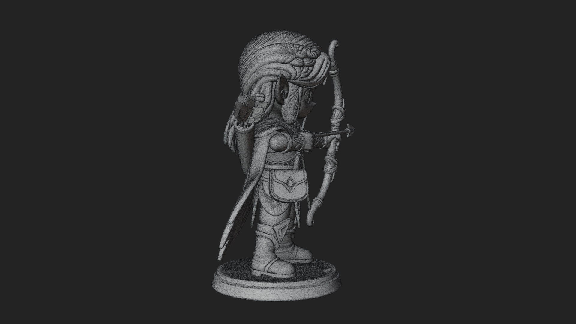 Chibi Elf Archer With Bow Statue Design 4 3D Print Model 3D Model