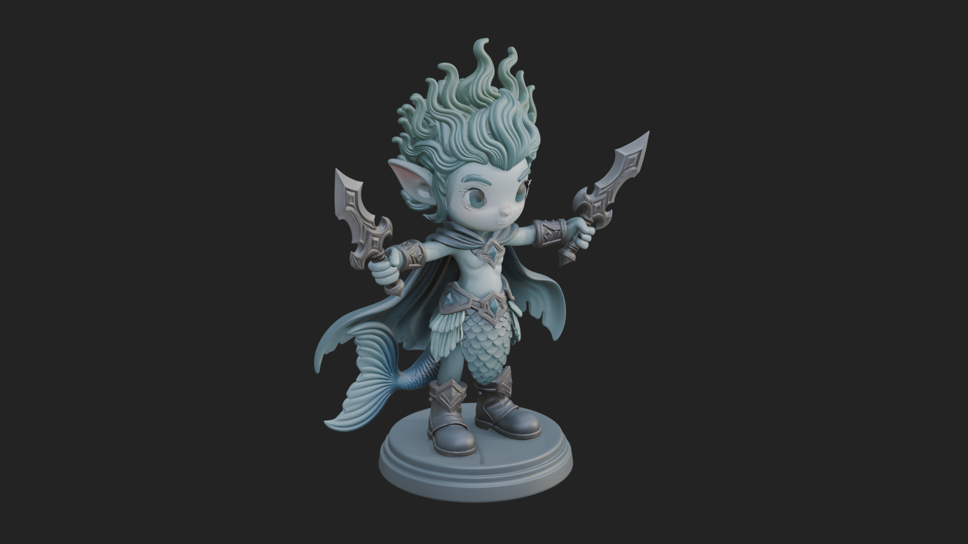 Chibi Elf with Twin Blades Statue Design 1 3D Print Model 3D Model