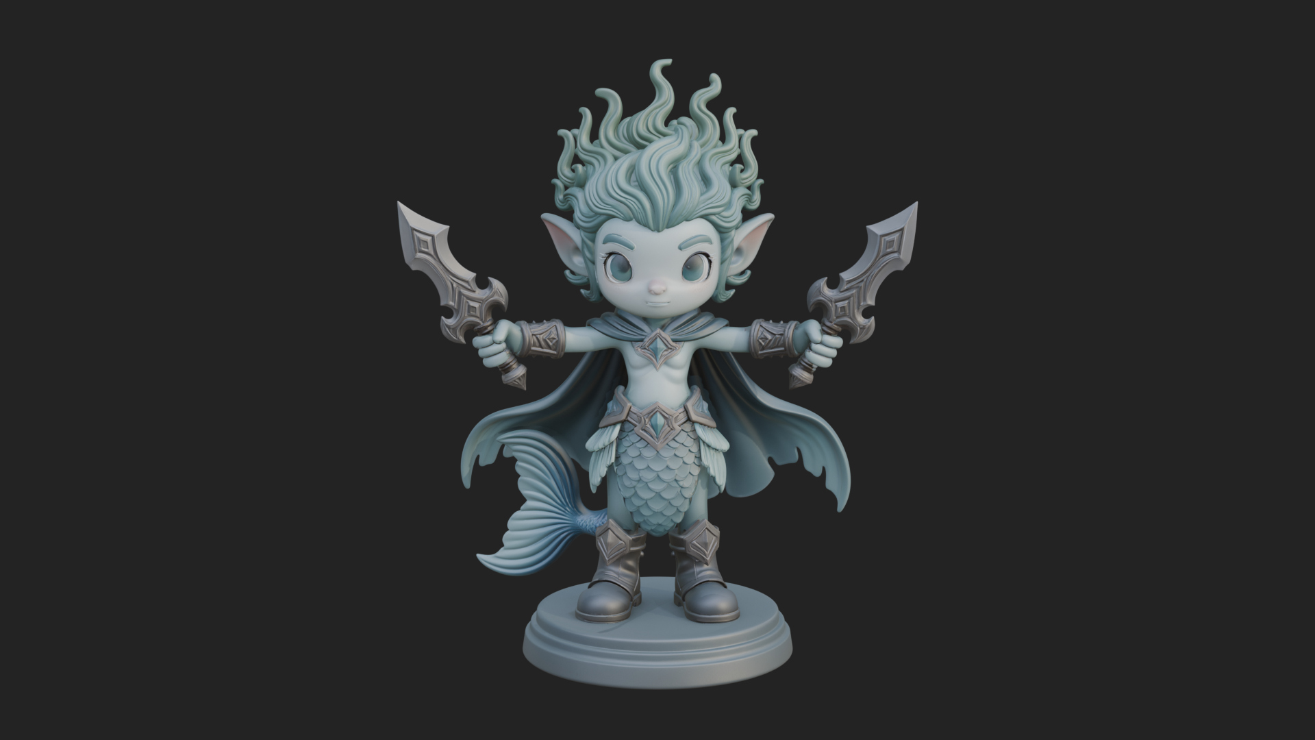 Chibi Elf with Twin Blades Statue Design 1 3D Print Model 3D Model