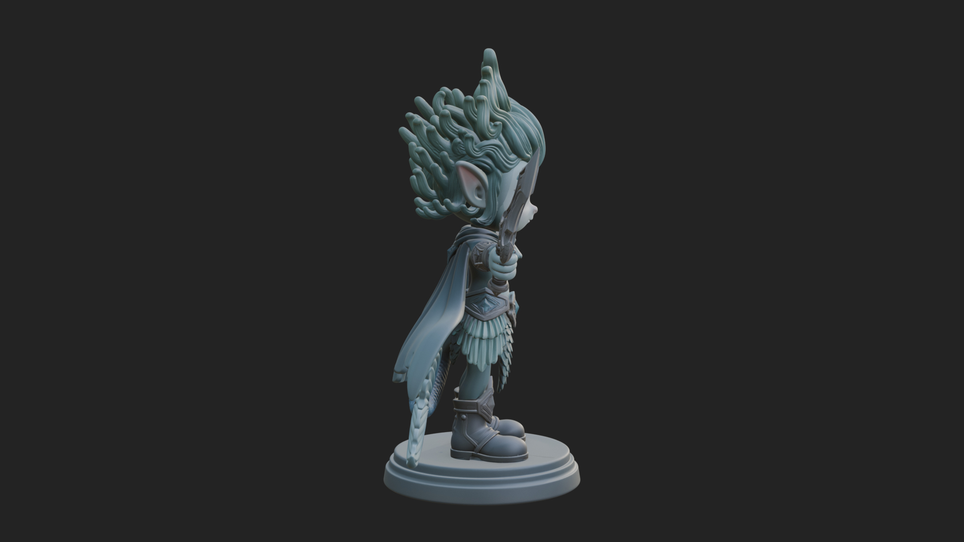 Chibi Elf with Twin Blades Statue Design 1 3D Print Model 3D Model