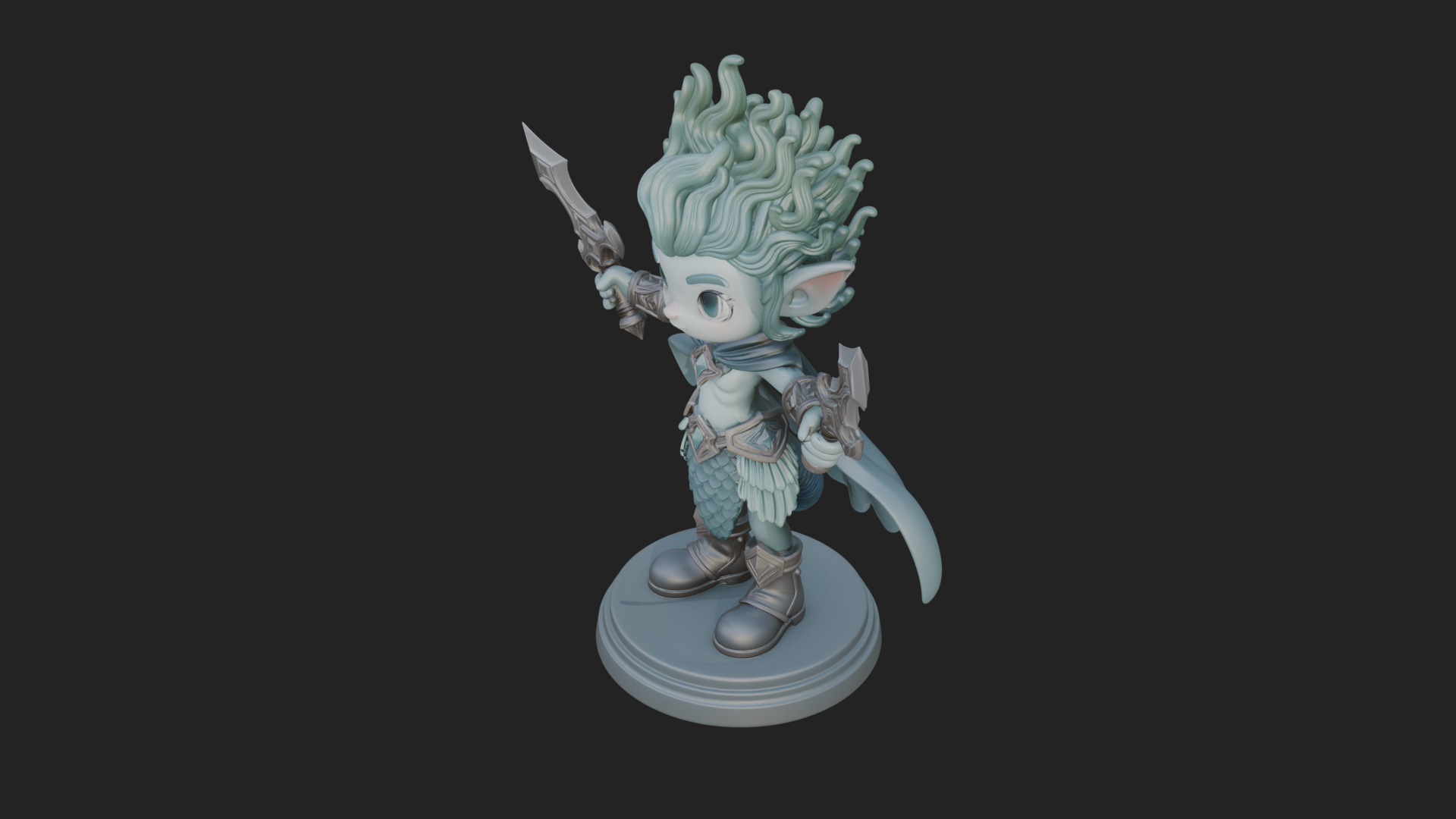 Chibi Elf with Twin Blades Statue Design 1 3D Print Model 3D Model