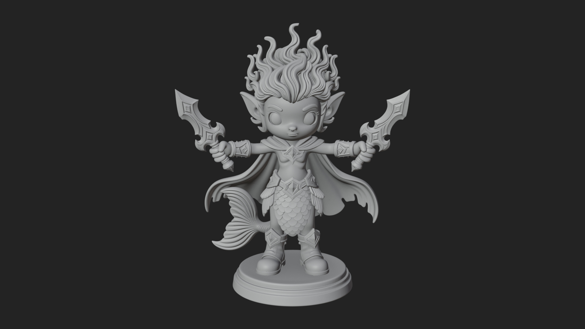 Chibi Elf with Twin Blades Statue Design 1 3D Print Model 3D Model