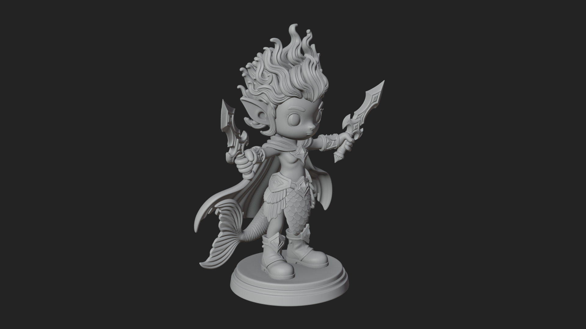 Chibi Elf with Twin Blades Statue Design 1 3D Print Model 3D Model
