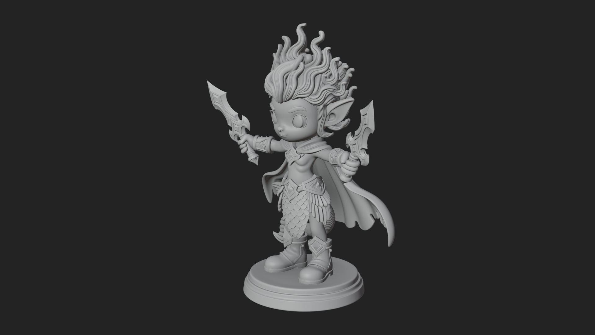 Chibi Elf with Twin Blades Statue Design 1 3D Print Model 3D Model