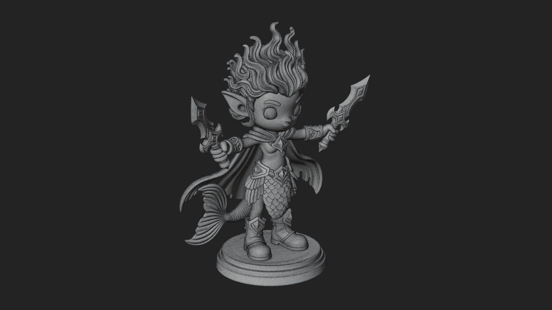 Chibi Elf with Twin Blades Statue Design 1 3D Print Model 3D Model