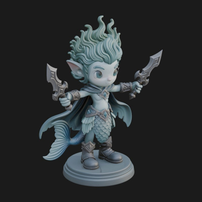 Chibi Elf with Twin Blades Statue Design 1 3D Print Model