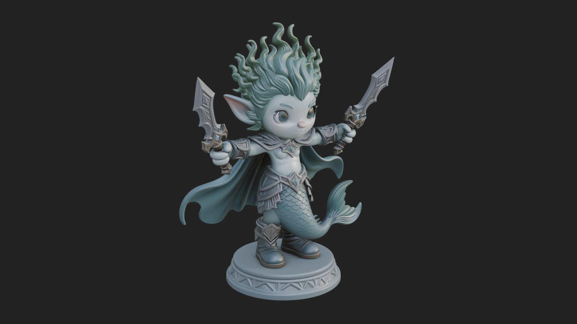 Chibi Elf with Twin Blades Statue Design 2 3D Print Model 3D Model