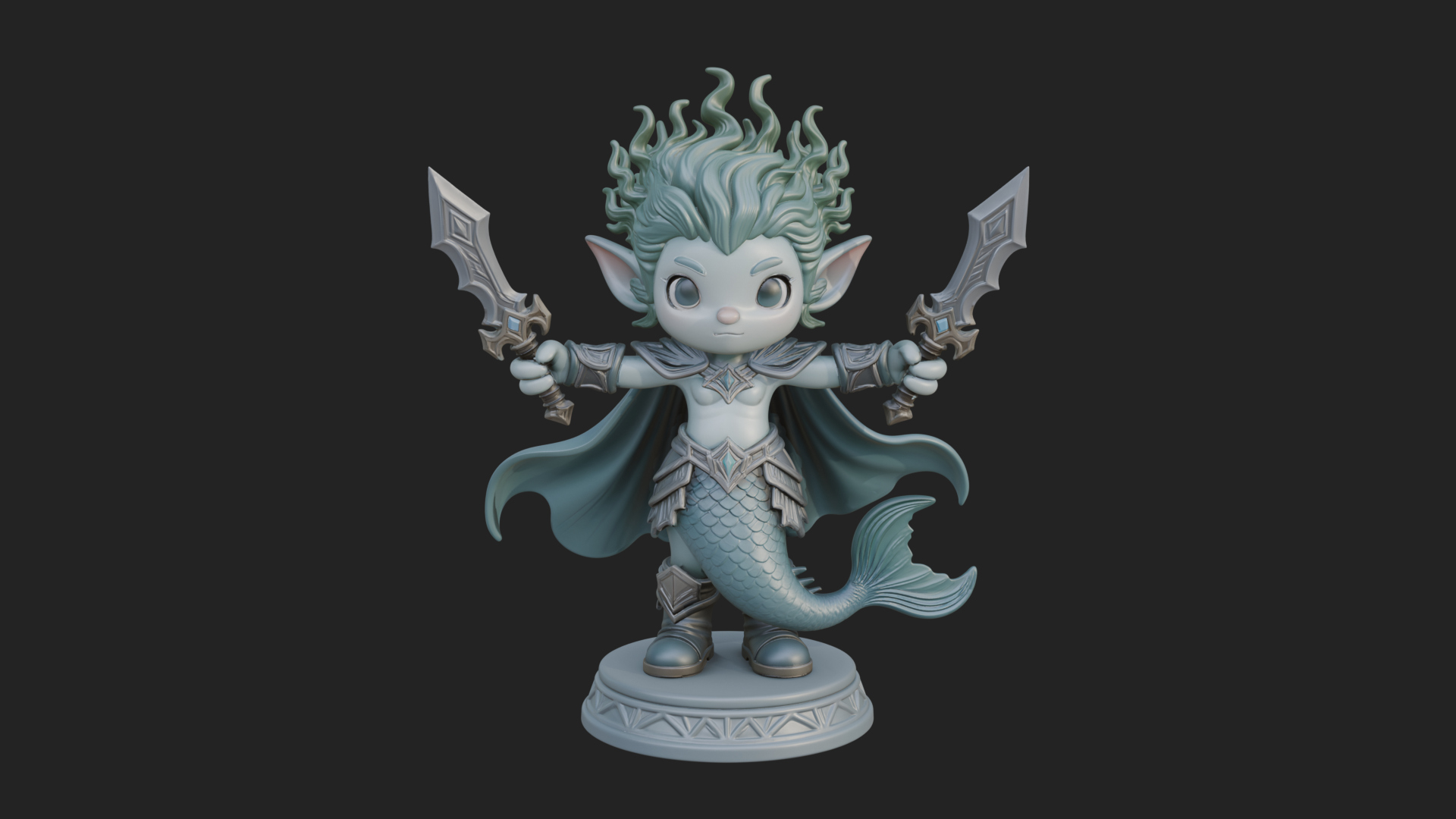 Chibi Elf with Twin Blades Statue Design 2 3D Print Model 3D Model