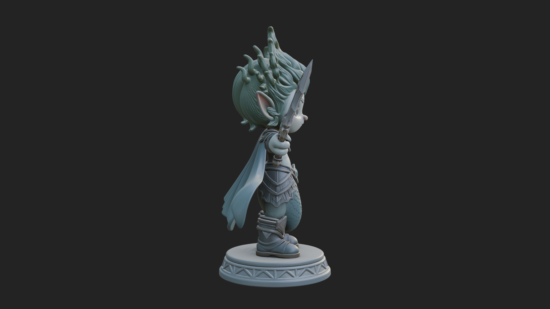Chibi Elf with Twin Blades Statue Design 2 3D Print Model 3D Model