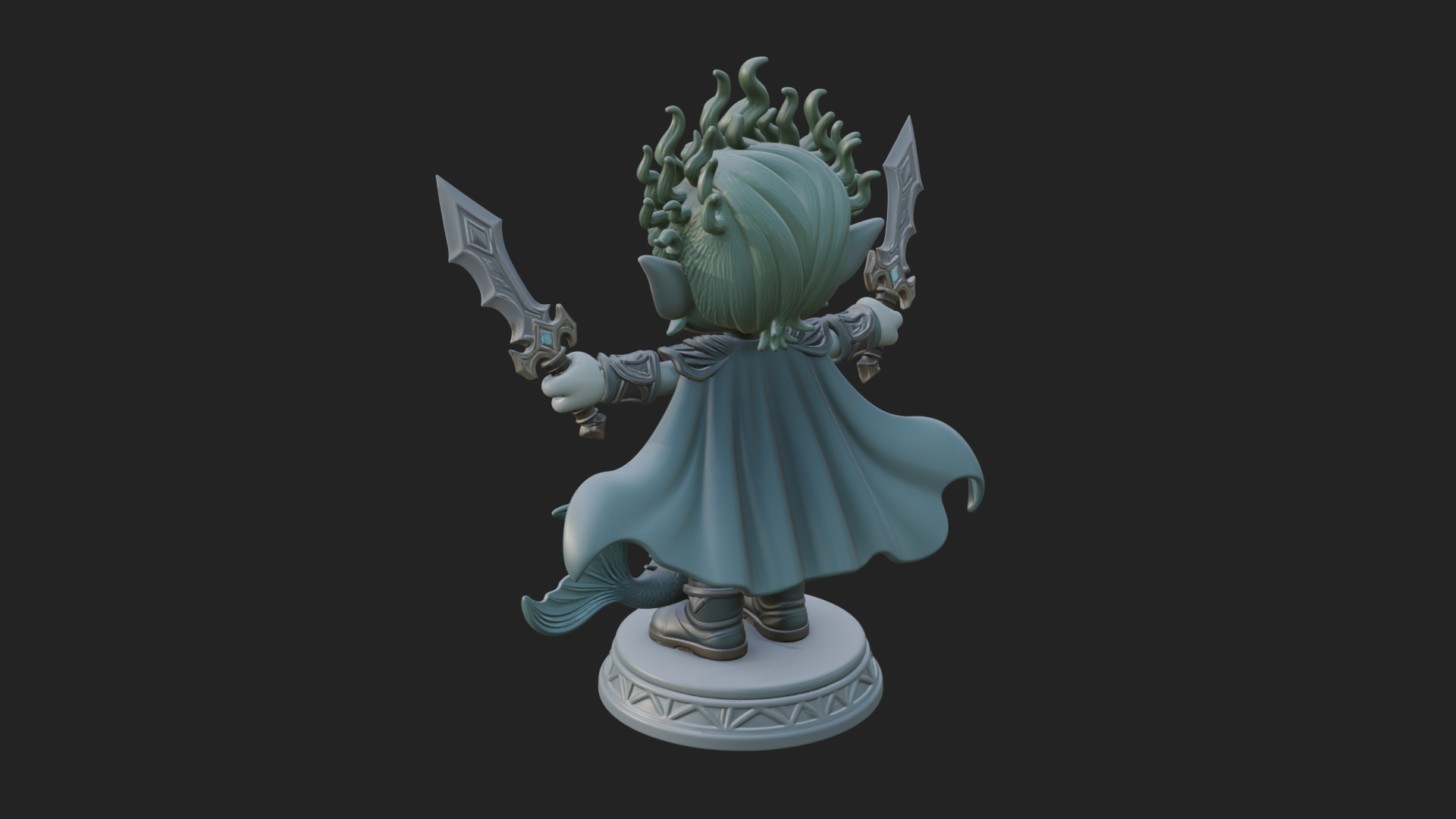 Chibi Elf with Twin Blades Statue Design 2 3D Print Model 3D Model
