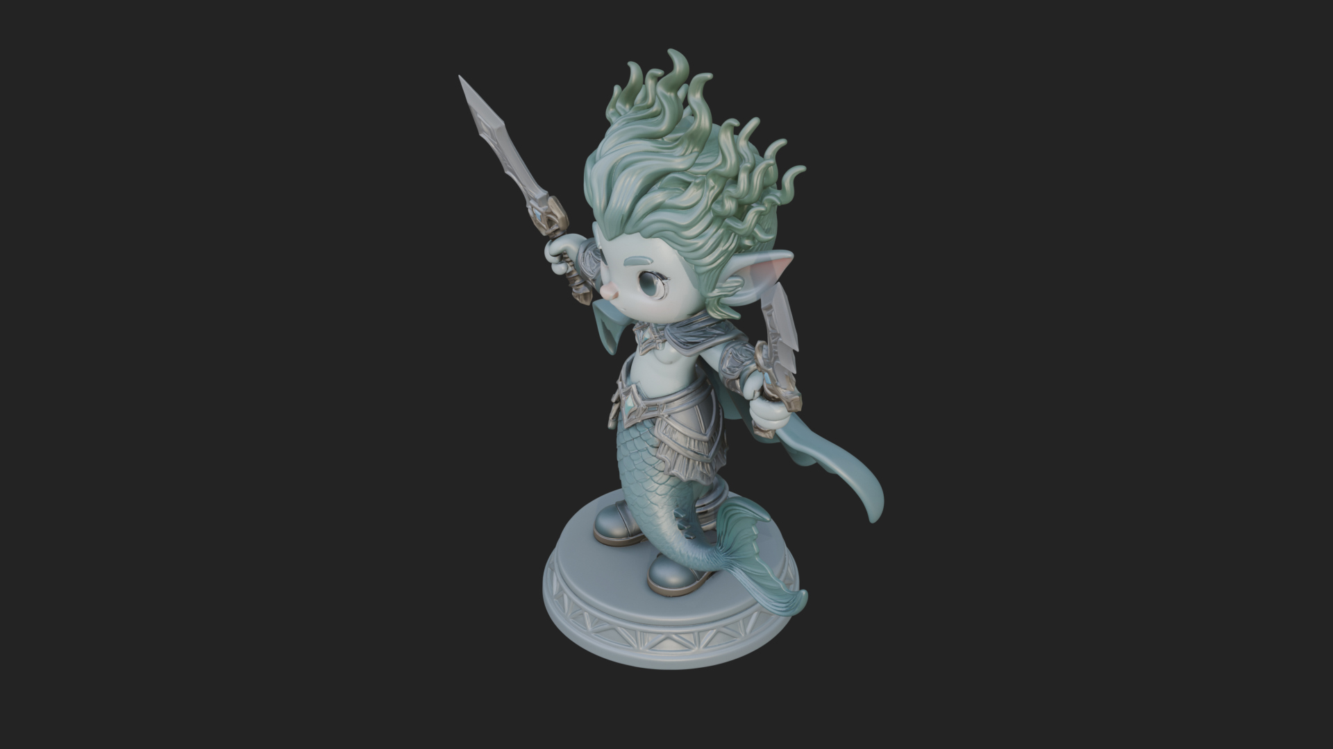 Chibi Elf with Twin Blades Statue Design 2 3D Print Model 3D Model