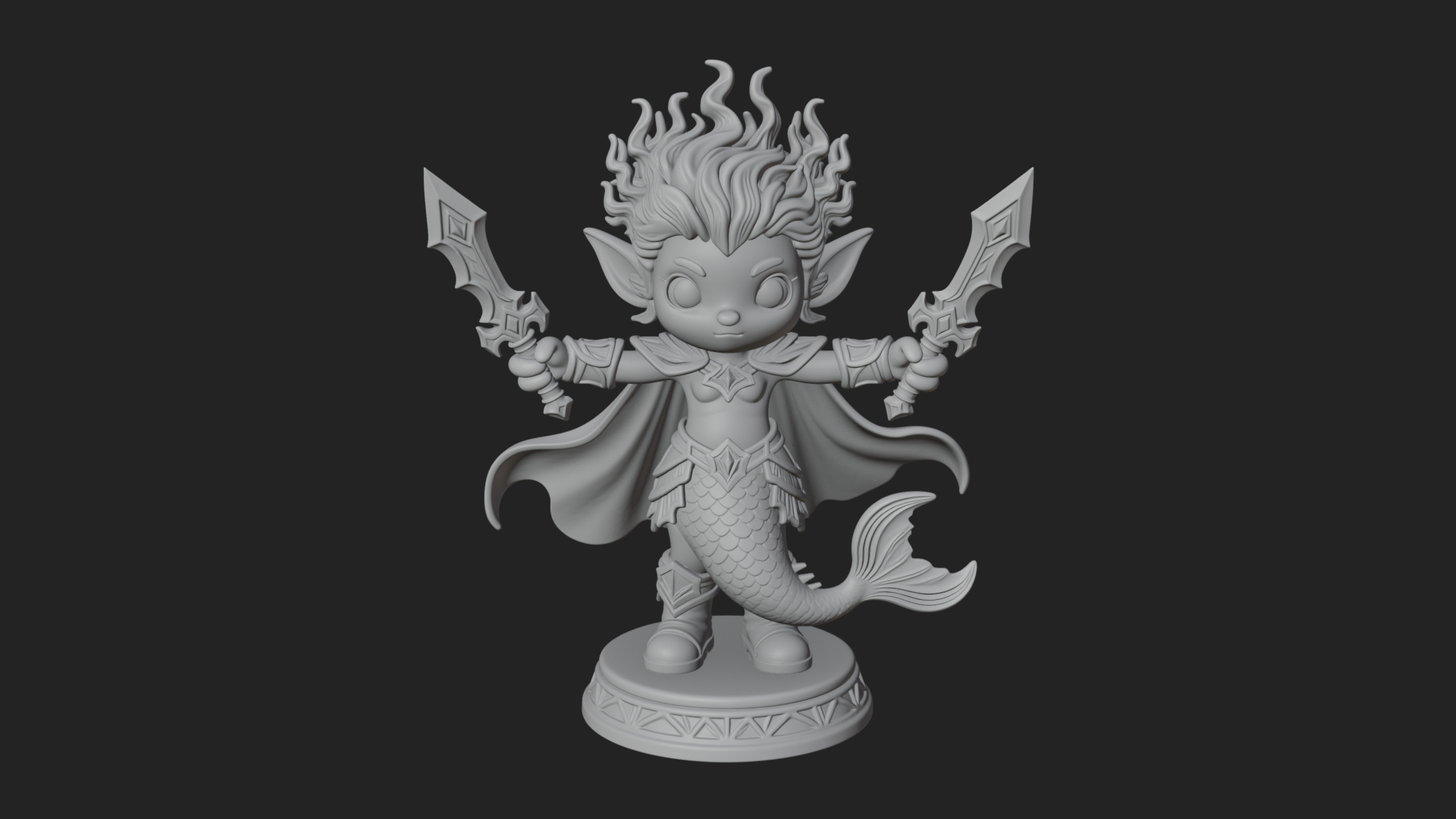 Chibi Elf with Twin Blades Statue Design 2 3D Print Model 3D Model