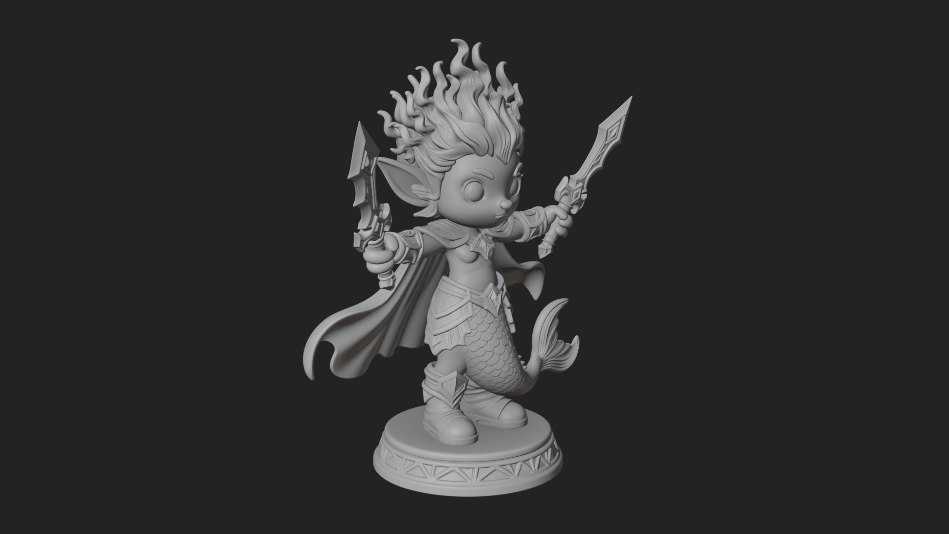Chibi Elf with Twin Blades Statue Design 2 3D Print Model 3D Model